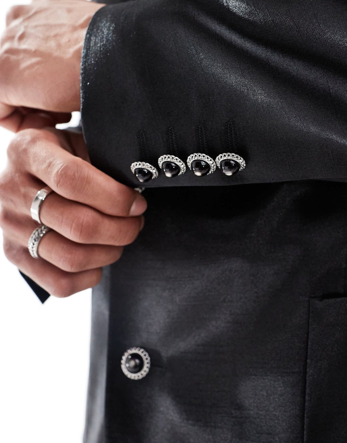 ASOS DESIGN slim suit jacket in black satin with black button detail - ASOS Sample Sale EU Store