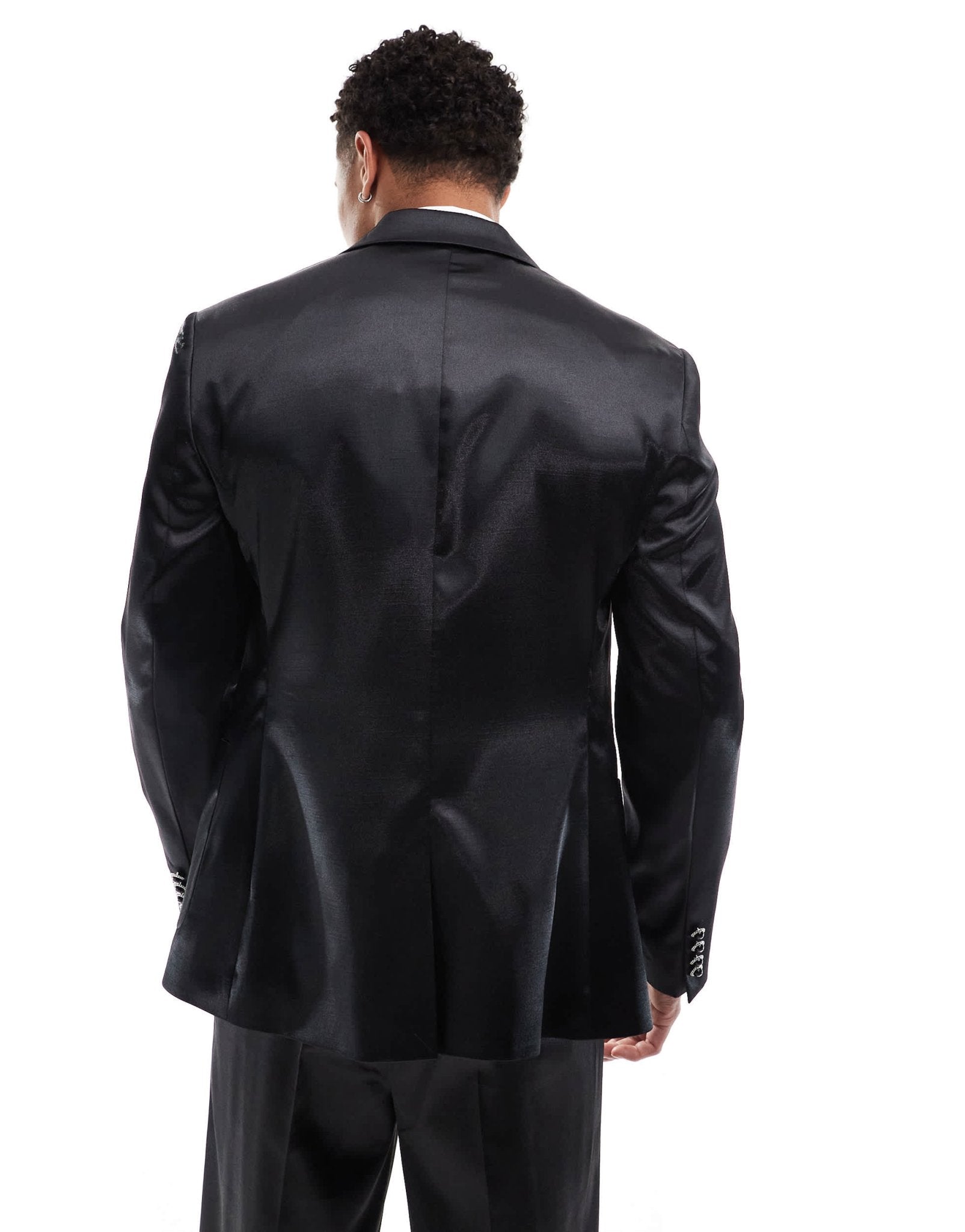 ASOS DESIGN slim suit jacket in black satin with black button detail - ASOS Sample Sale EU Store