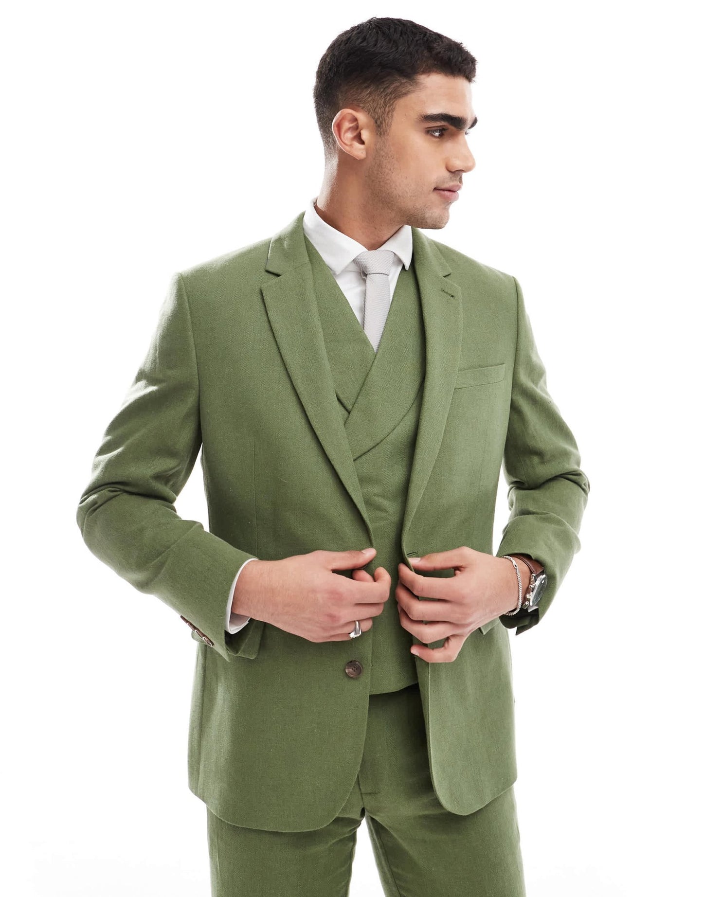 ASOS DESIGN slim suit jacket in dark green herringbone - ASOS Sample Sale EU Store