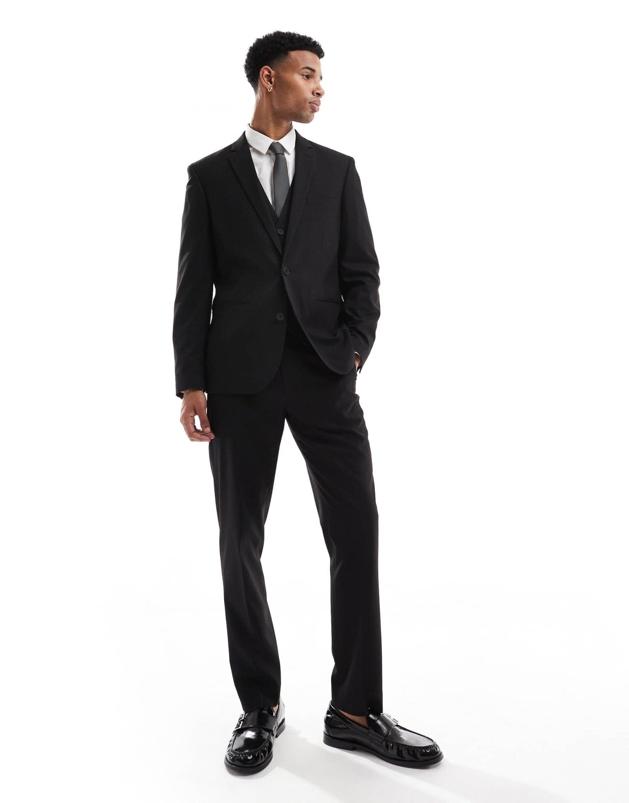 ASOS DESIGN slim suit jacket in subtle black herringbone - ASOS Sample Sale EU Store