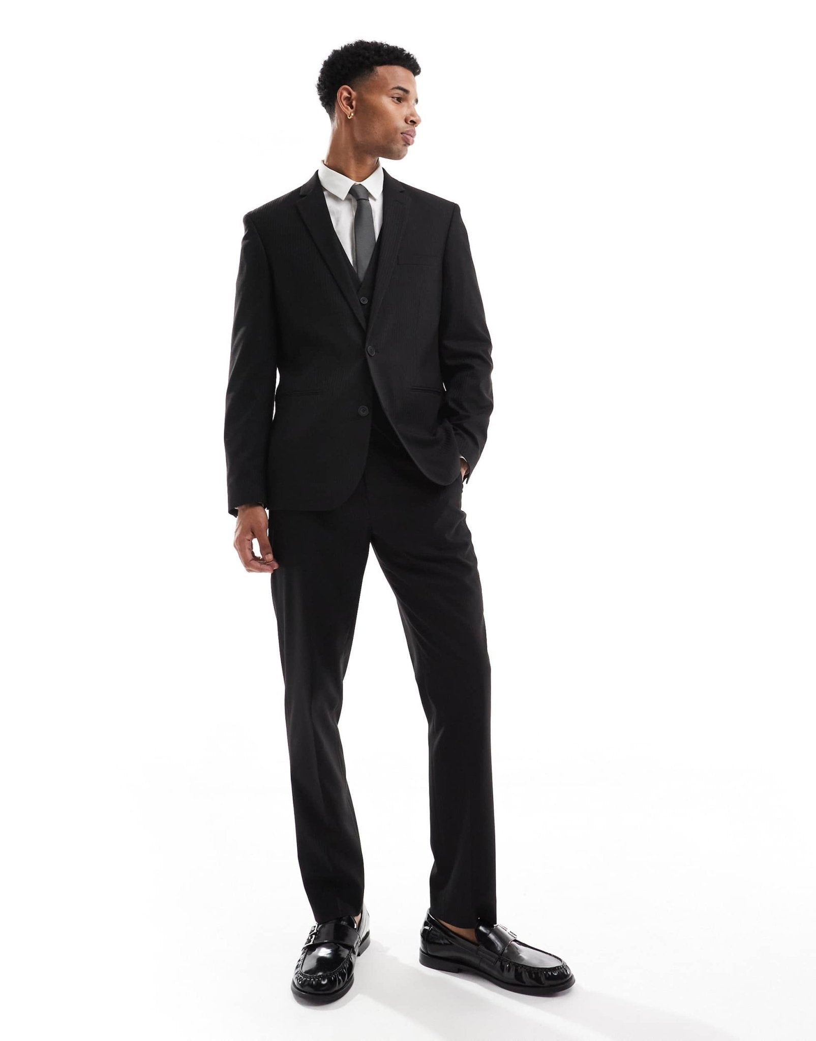 ASOS DESIGN slim suit jacket in subtle black herringbone - ASOS Sample Sale EU Store