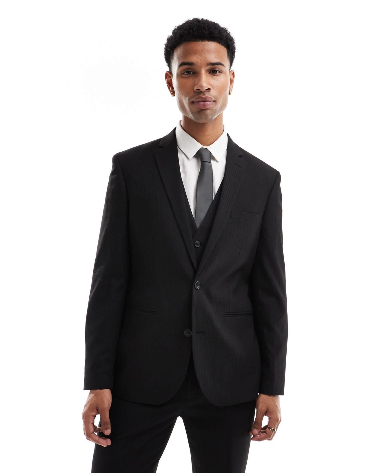 ASOS DESIGN slim suit jacket in subtle black herringbone - ASOS Sample Sale EU Store