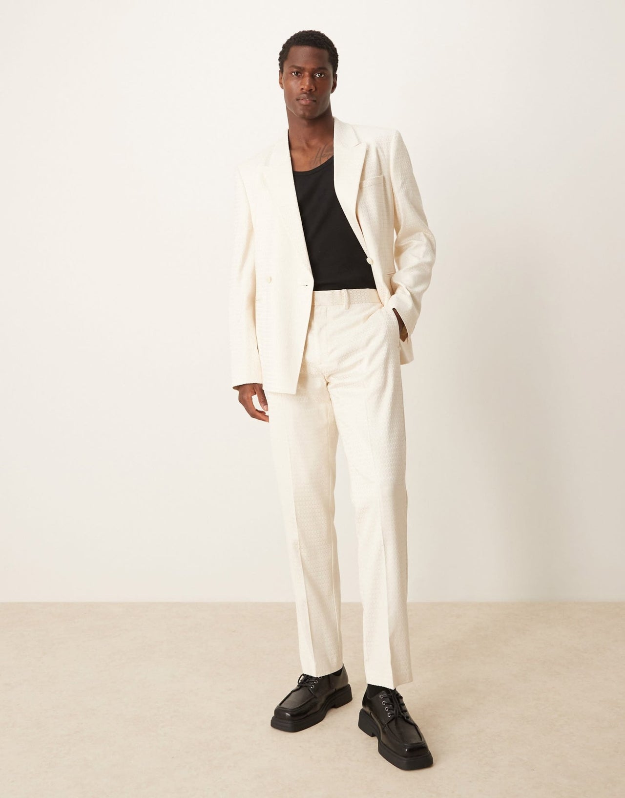 ASOS DESIGN slim suit trousers in cream geo jacquard - ASOS Sample Sale EU Store