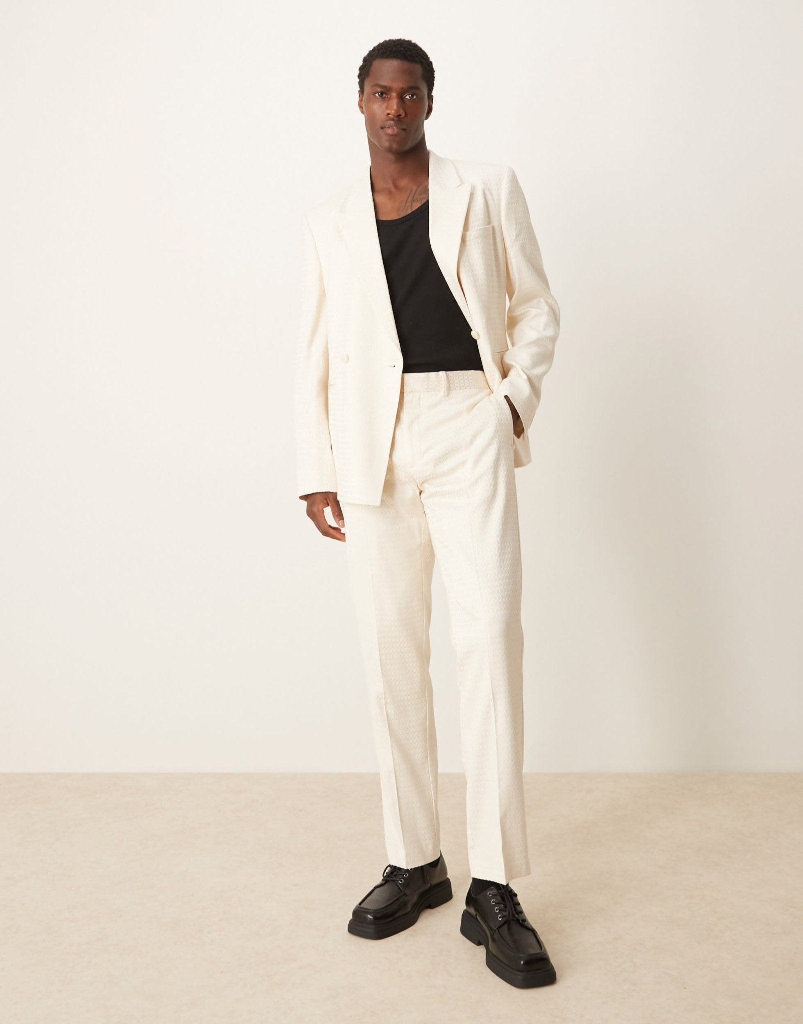 ASOS DESIGN slim suit trousers in cream geo jacquard - ASOS Sample Sale EU Store