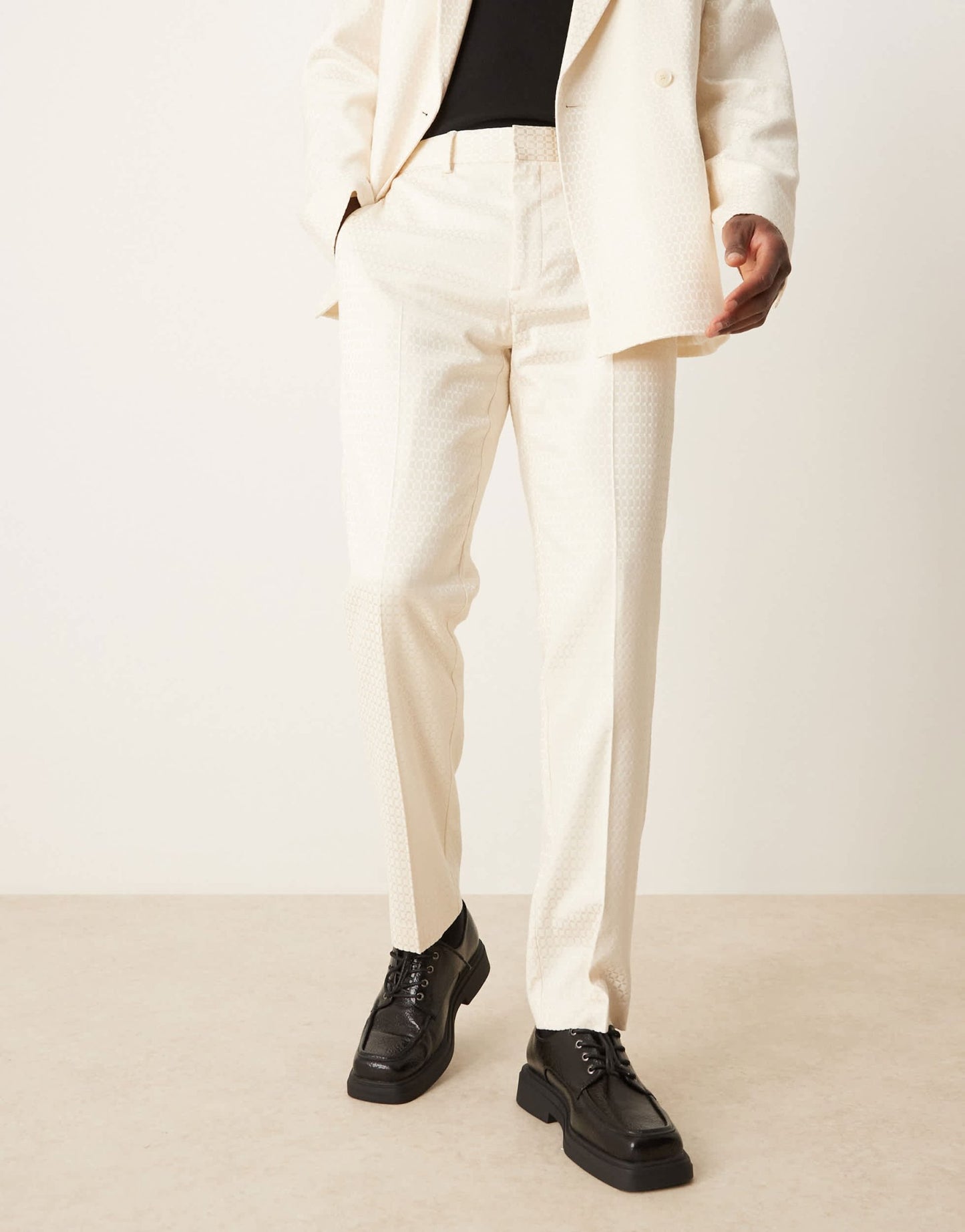 ASOS DESIGN slim suit trousers in cream geo jacquard - ASOS Sample Sale EU Store