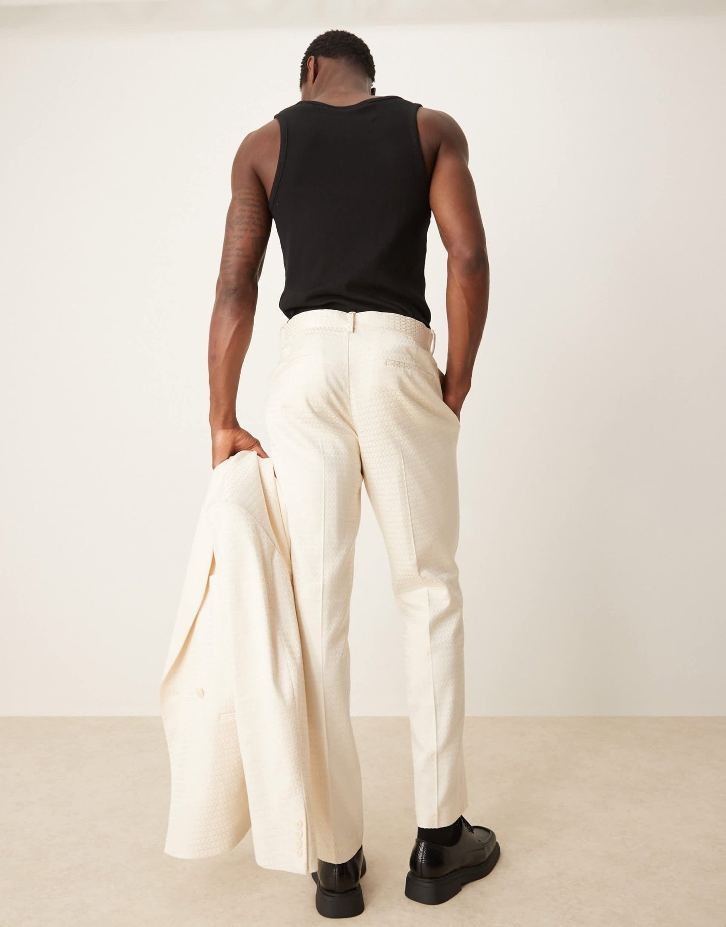 ASOS DESIGN slim suit trousers in cream geo jacquard - ASOS Sample Sale EU Store
