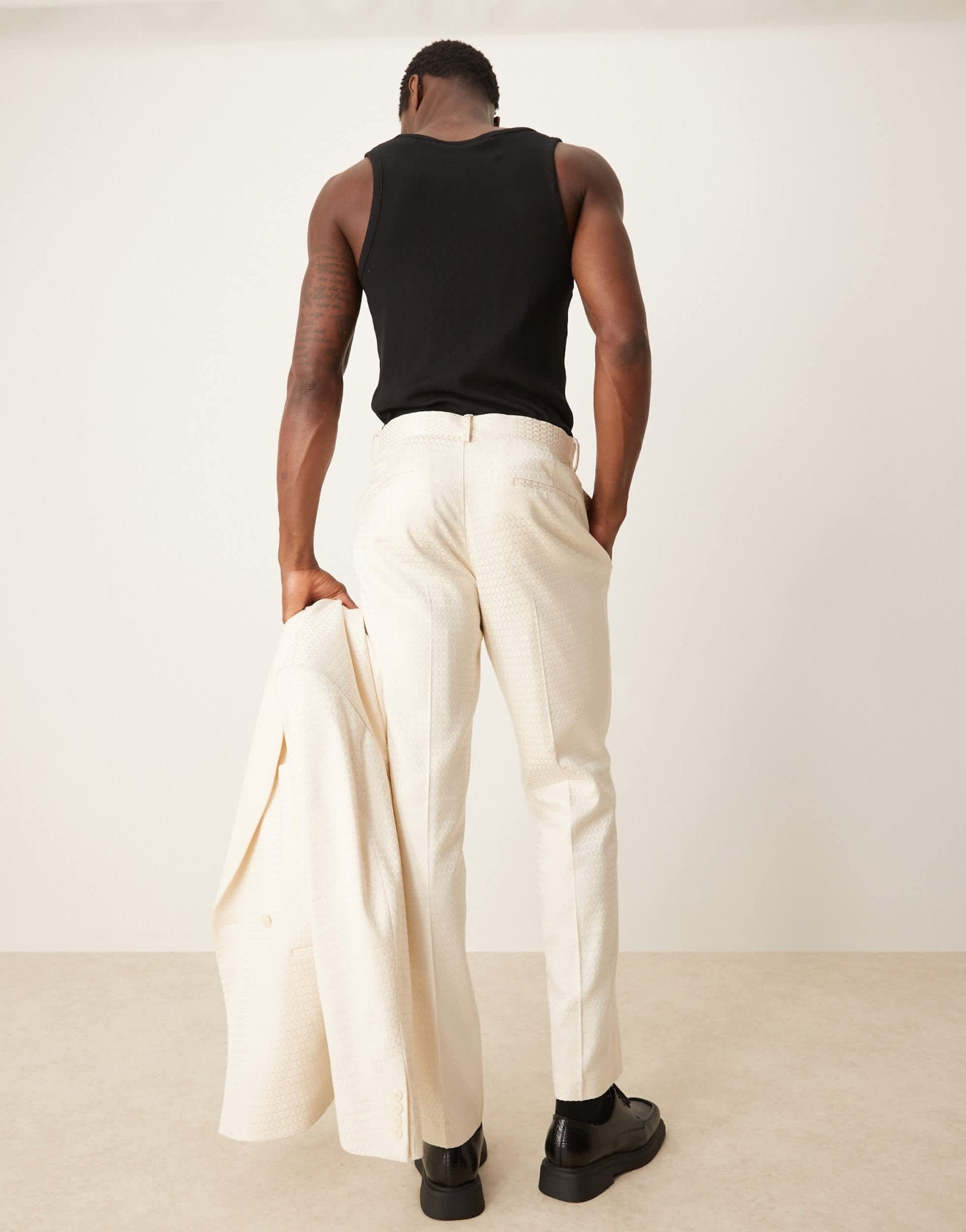 ASOS DESIGN slim suit trousers in cream geo jacquard - ASOS Sample Sale EU Store