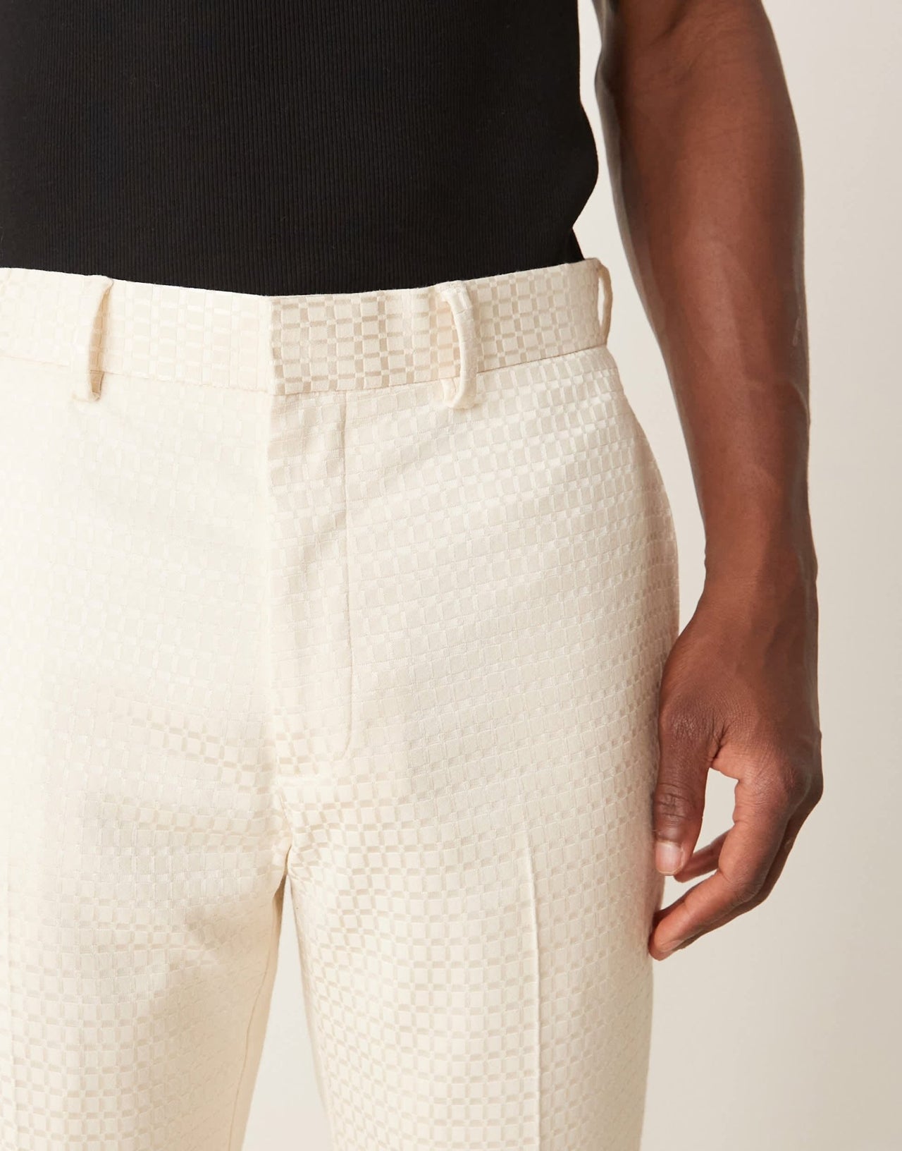 ASOS DESIGN slim suit trousers in cream geo jacquard - ASOS Sample Sale EU Store