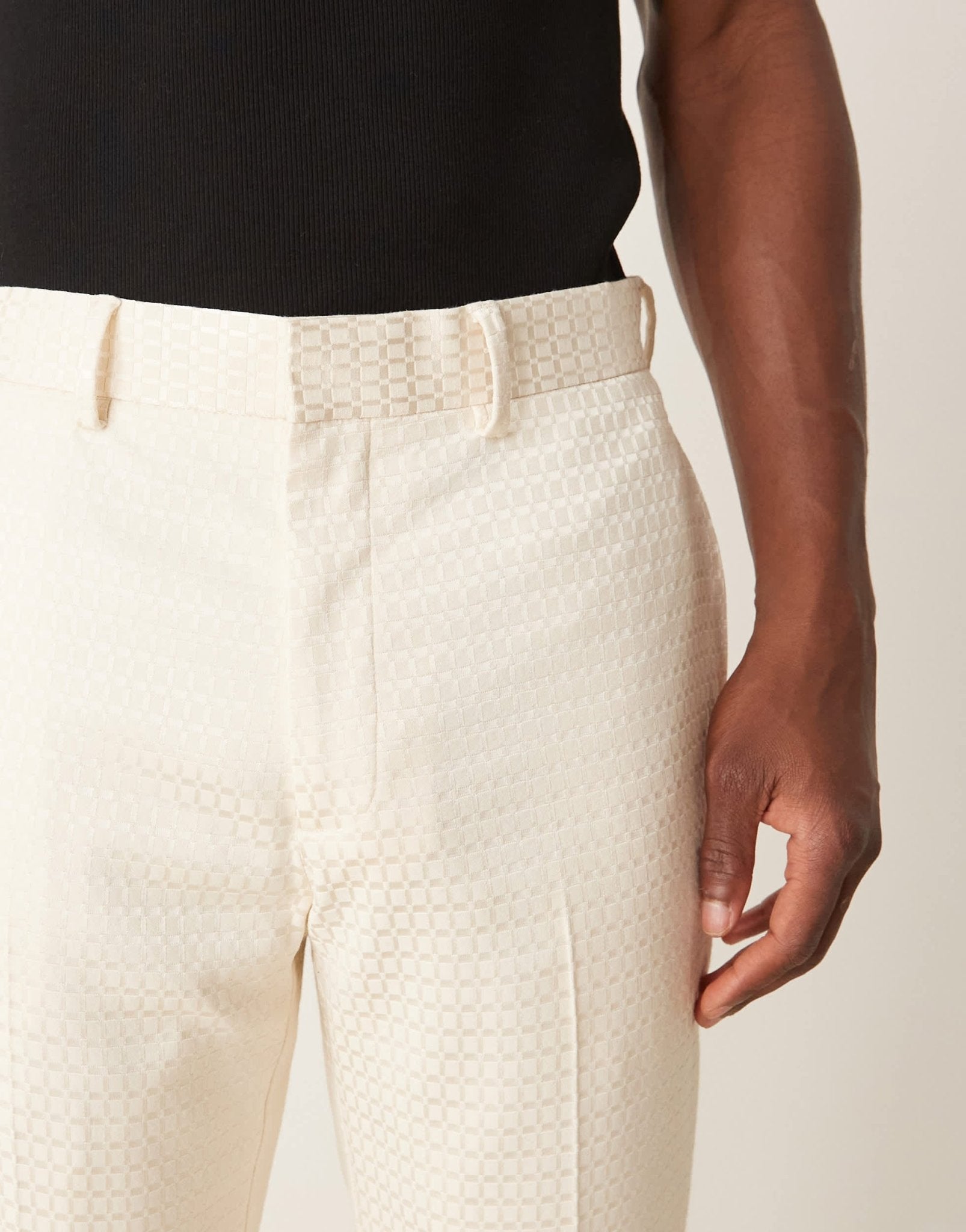 ASOS DESIGN slim suit trousers in cream geo jacquard - ASOS Sample Sale EU Store