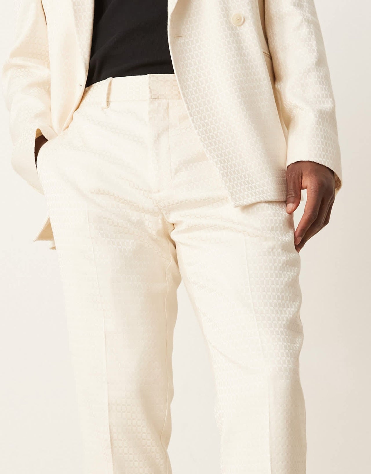 ASOS DESIGN slim suit trousers in cream geo jacquard - ASOS Sample Sale EU Store