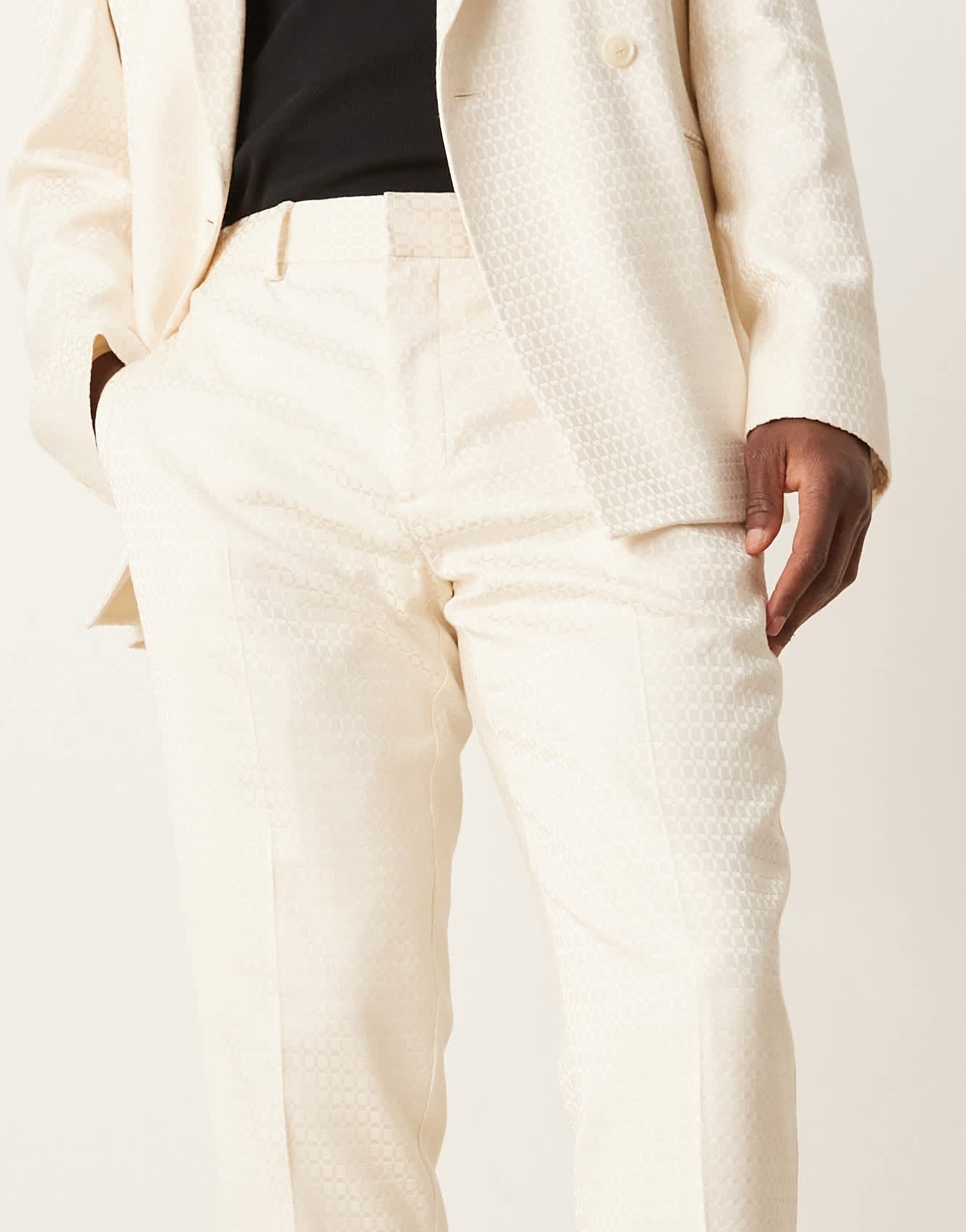 ASOS DESIGN slim suit trousers in cream geo jacquard - ASOS Sample Sale EU Store