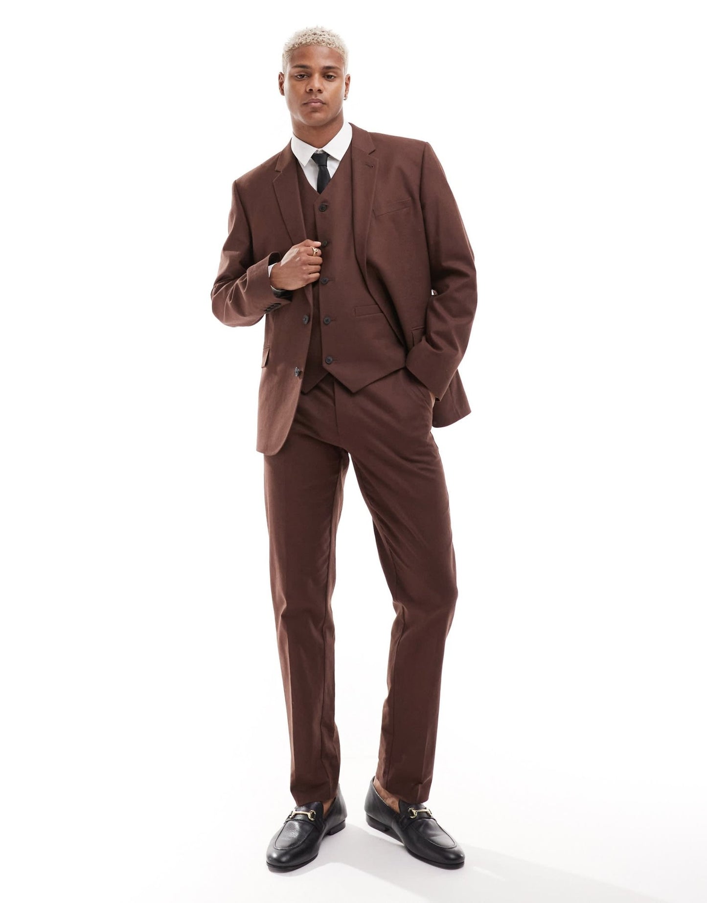 ASOS DESIGN slim with linen suit jacket in brown - ASOS Sample Sale EU Store