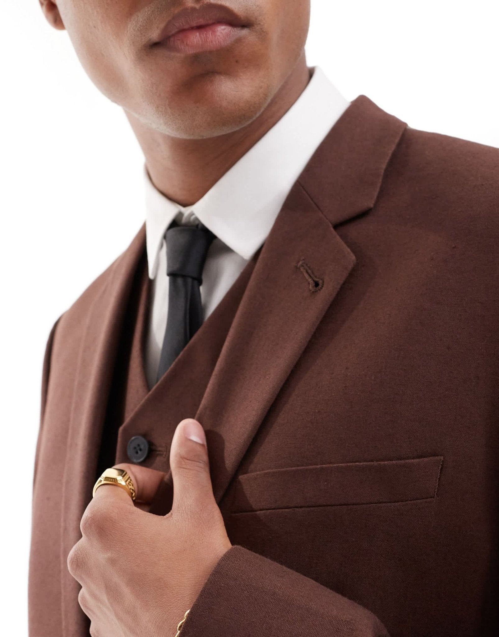 ASOS DESIGN slim with linen suit jacket in brown - ASOS Sample Sale EU Store