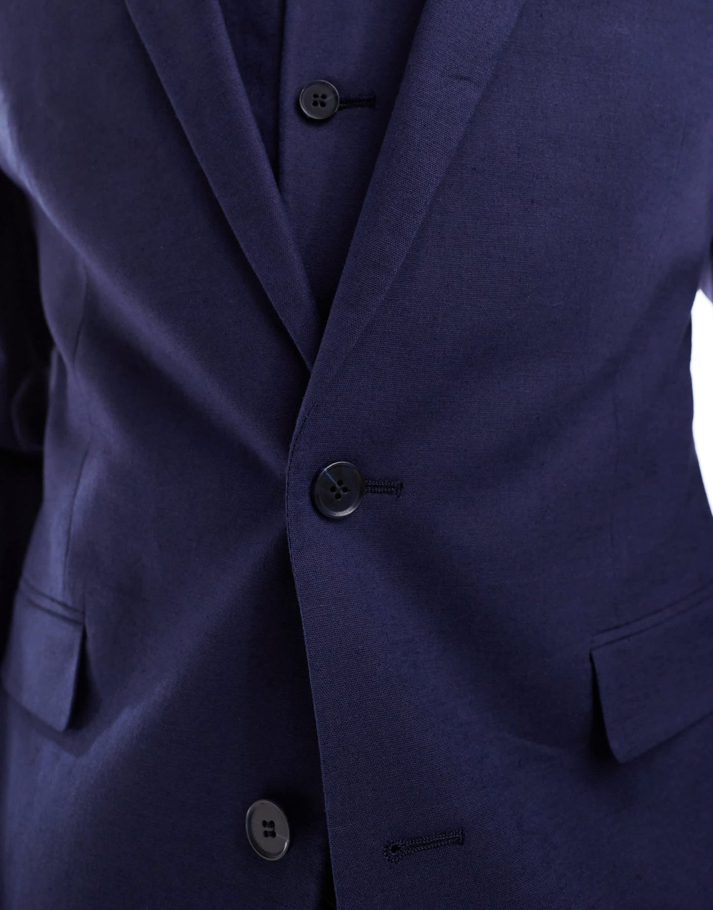 ASOS DESIGN slim with linen suit jacket in navy - ASOS Sample Sale EU Store