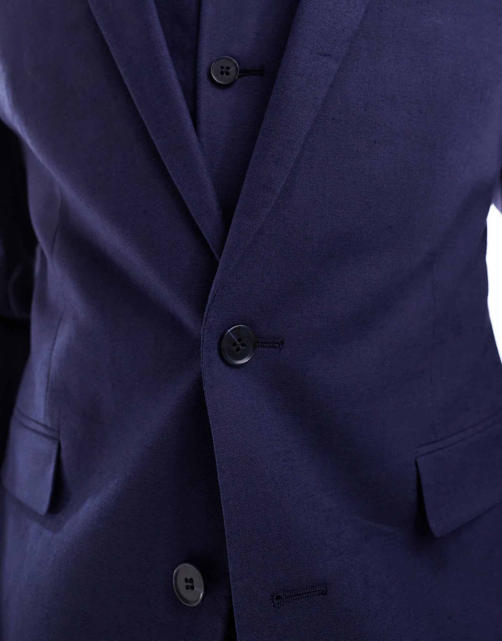ASOS DESIGN slim with linen suit jacket in navy - ASOS Sample Sale EU Store