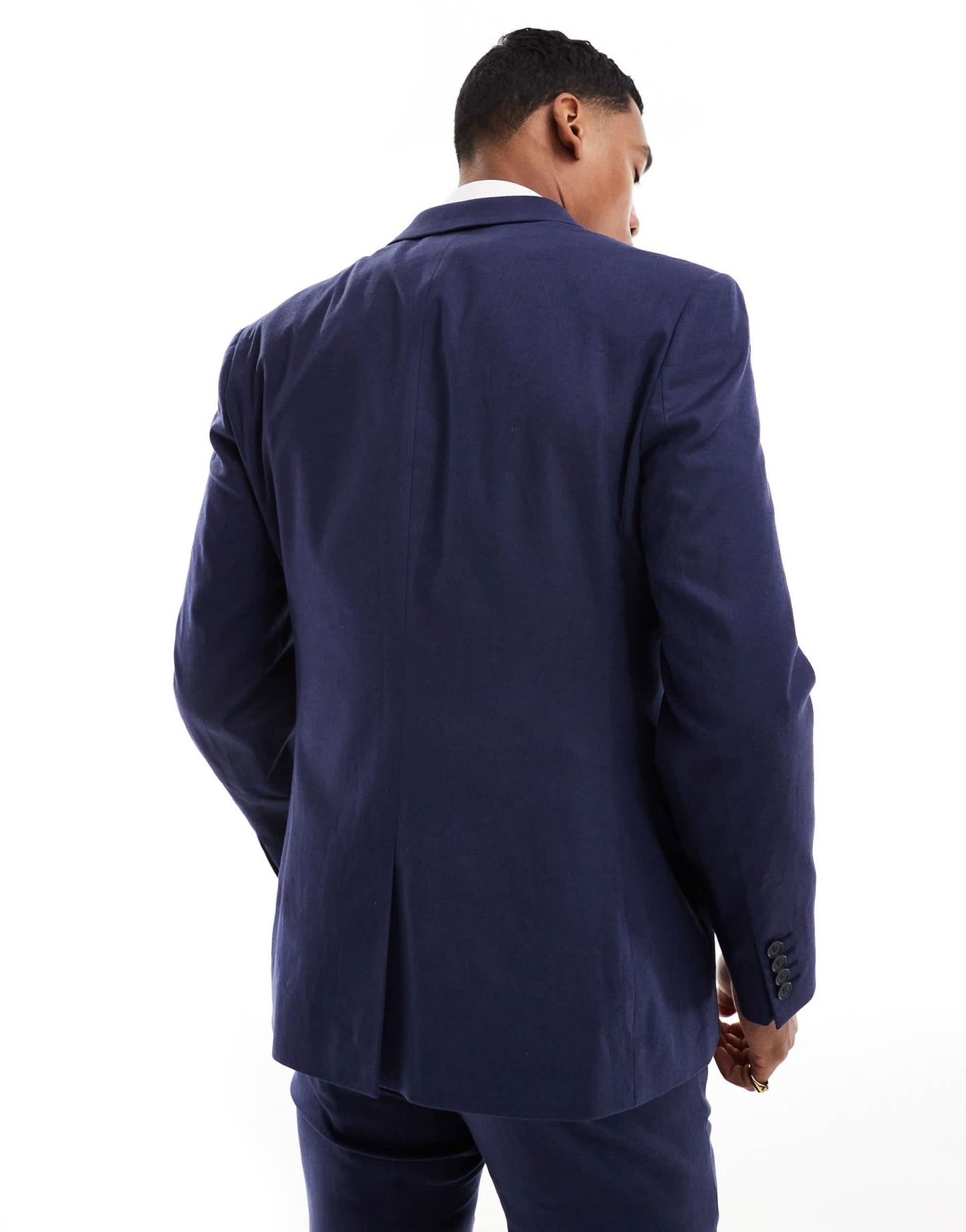 ASOS DESIGN slim with linen suit jacket in navy - ASOS Sample Sale EU Store
