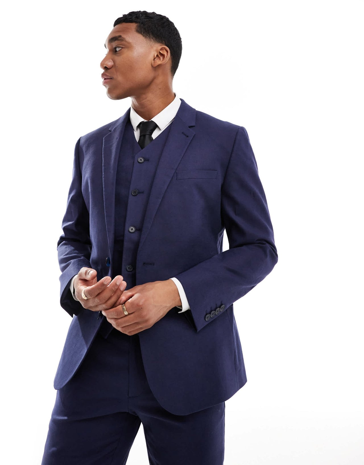 ASOS DESIGN slim with linen suit jacket in navy - ASOS Sample Sale EU Store