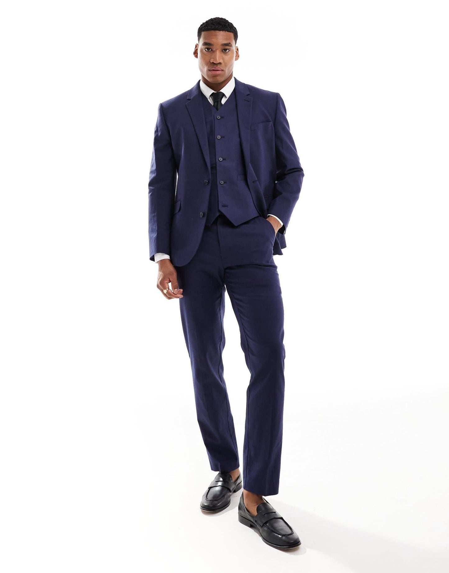 ASOS DESIGN slim with linen suit jacket in navy - ASOS Sample Sale EU Store