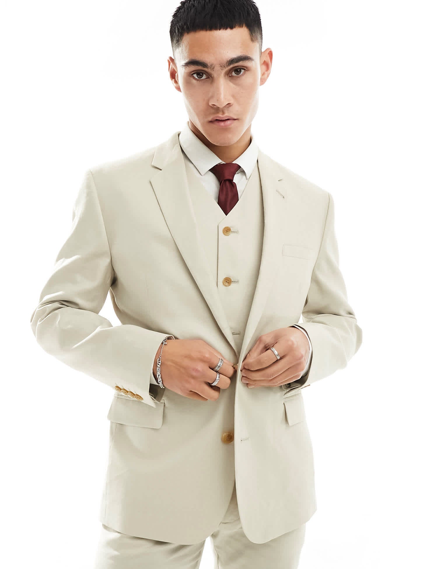 ASOS DESIGN slim with linen suit jacket in stone - ASOS Sample Sale EU Store