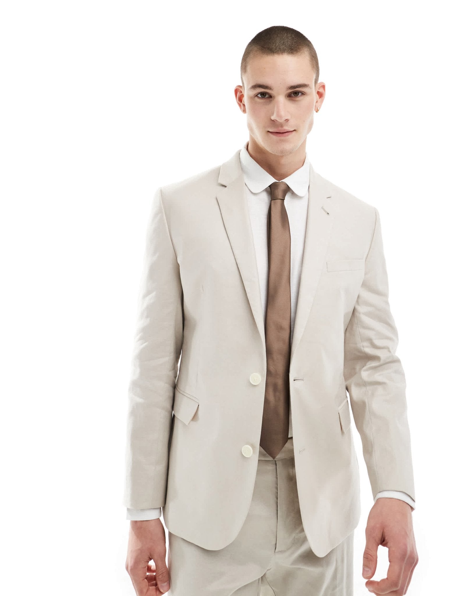 ASOS DESIGN slim with linen suit jacket in stone - ASOS Sample Sale EU Store