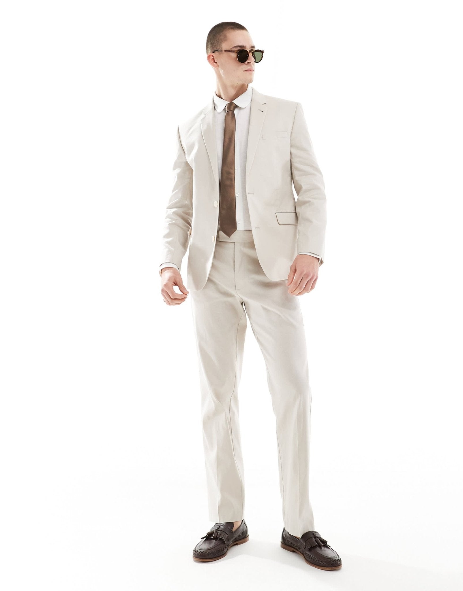 ASOS DESIGN slim with linen suit jacket in stone - ASOS Sample Sale EU Store