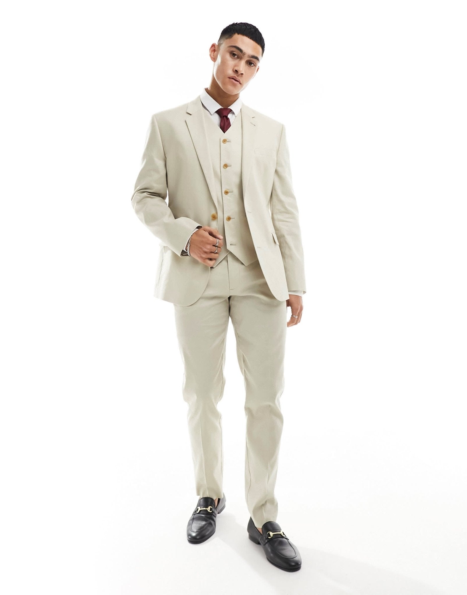 ASOS DESIGN slim with linen suit jacket in stone - ASOS Sample Sale EU Store