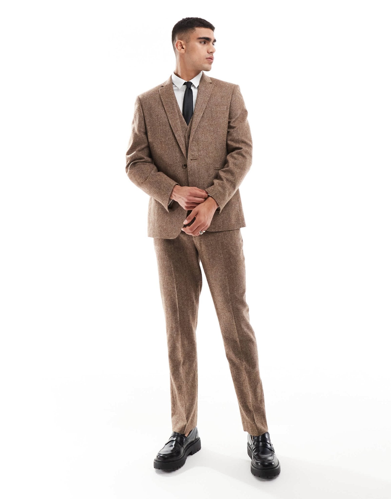 ASOS DESIGN slim wool blend suit jacket in brown - ASOS Sample Sale EU Store