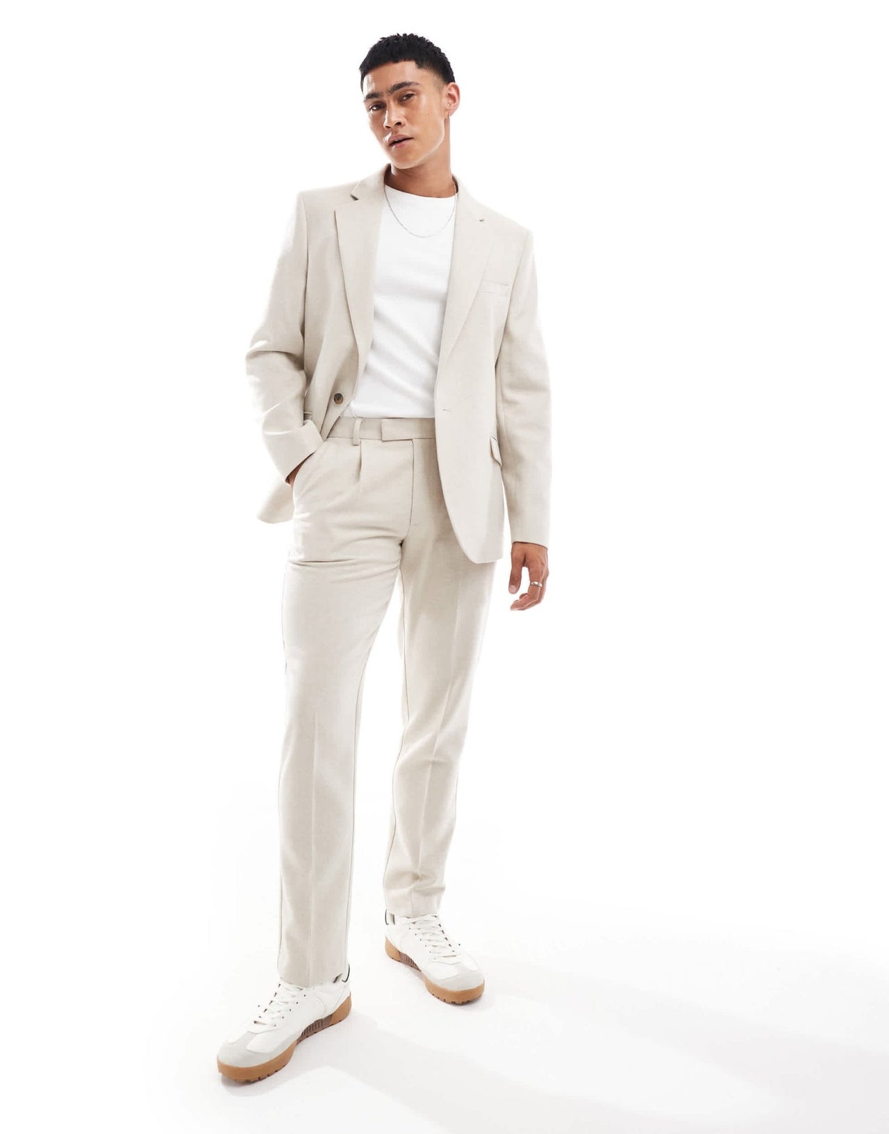 ASOS DESIGN slim wool blend suit jacket in stone herringbone - ASOS Sample Sale EU Store