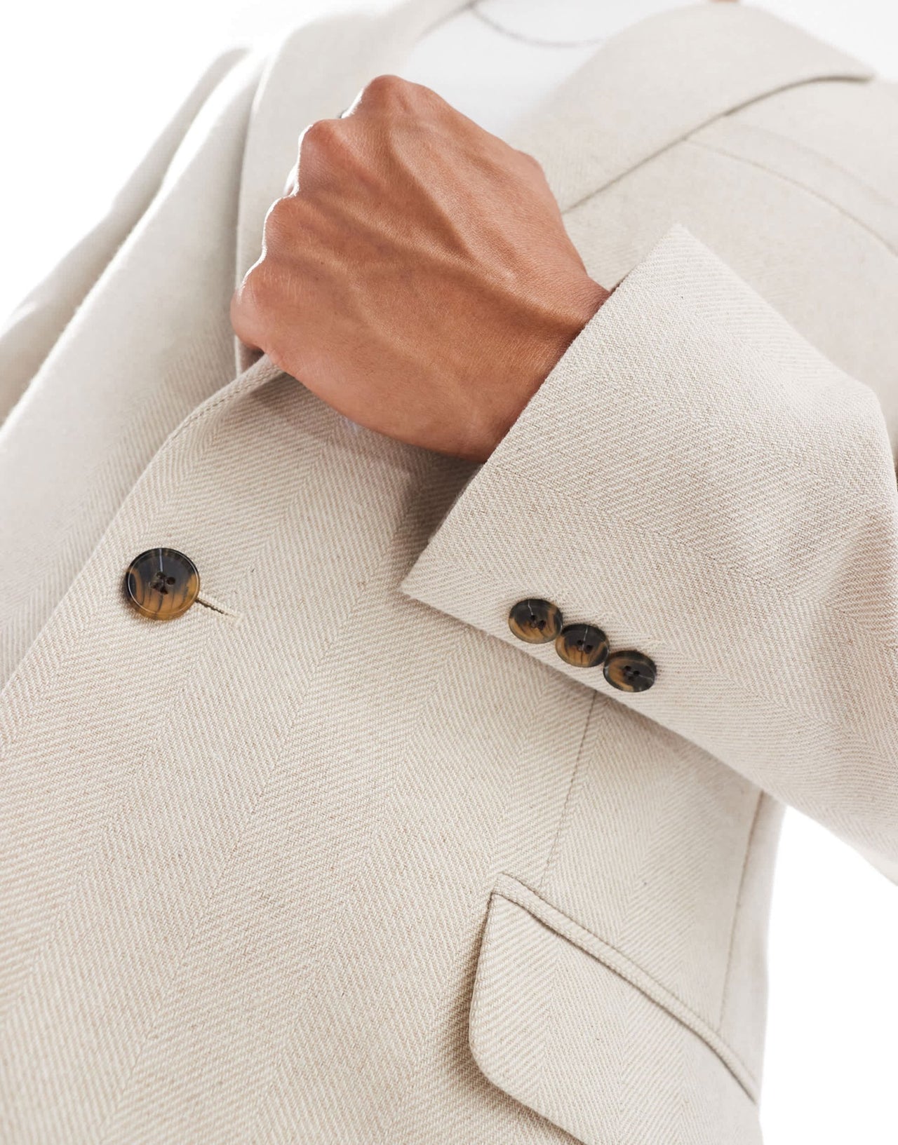 ASOS DESIGN slim wool blend suit jacket in stone herringbone - ASOS Sample Sale EU Store