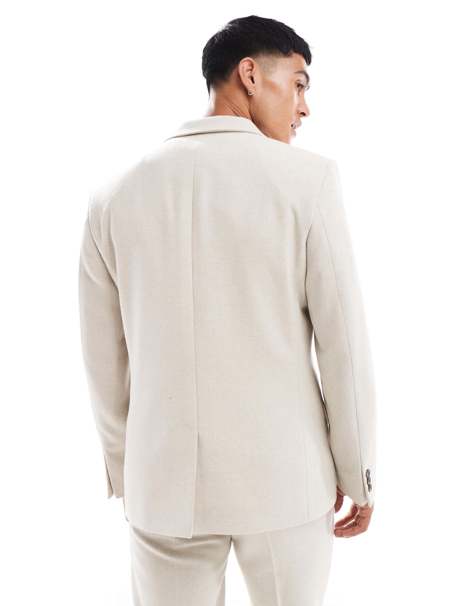 ASOS DESIGN slim wool blend suit jacket in stone herringbone - ASOS Sample Sale EU Store