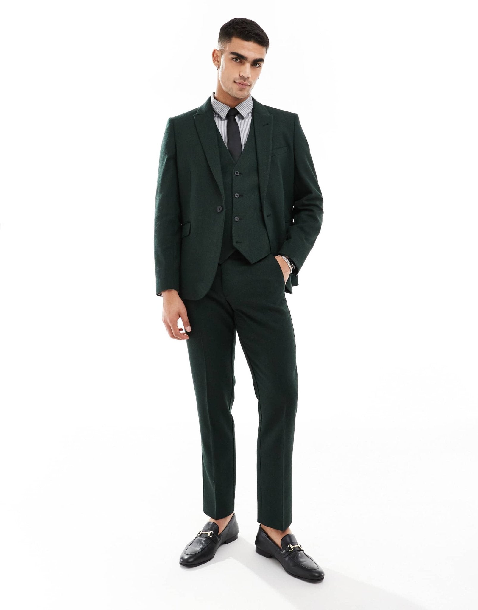 ASOS DESIGN slim wool blend suit trousers in bottle green herringbone - ASOS Sample Sale EU Store
