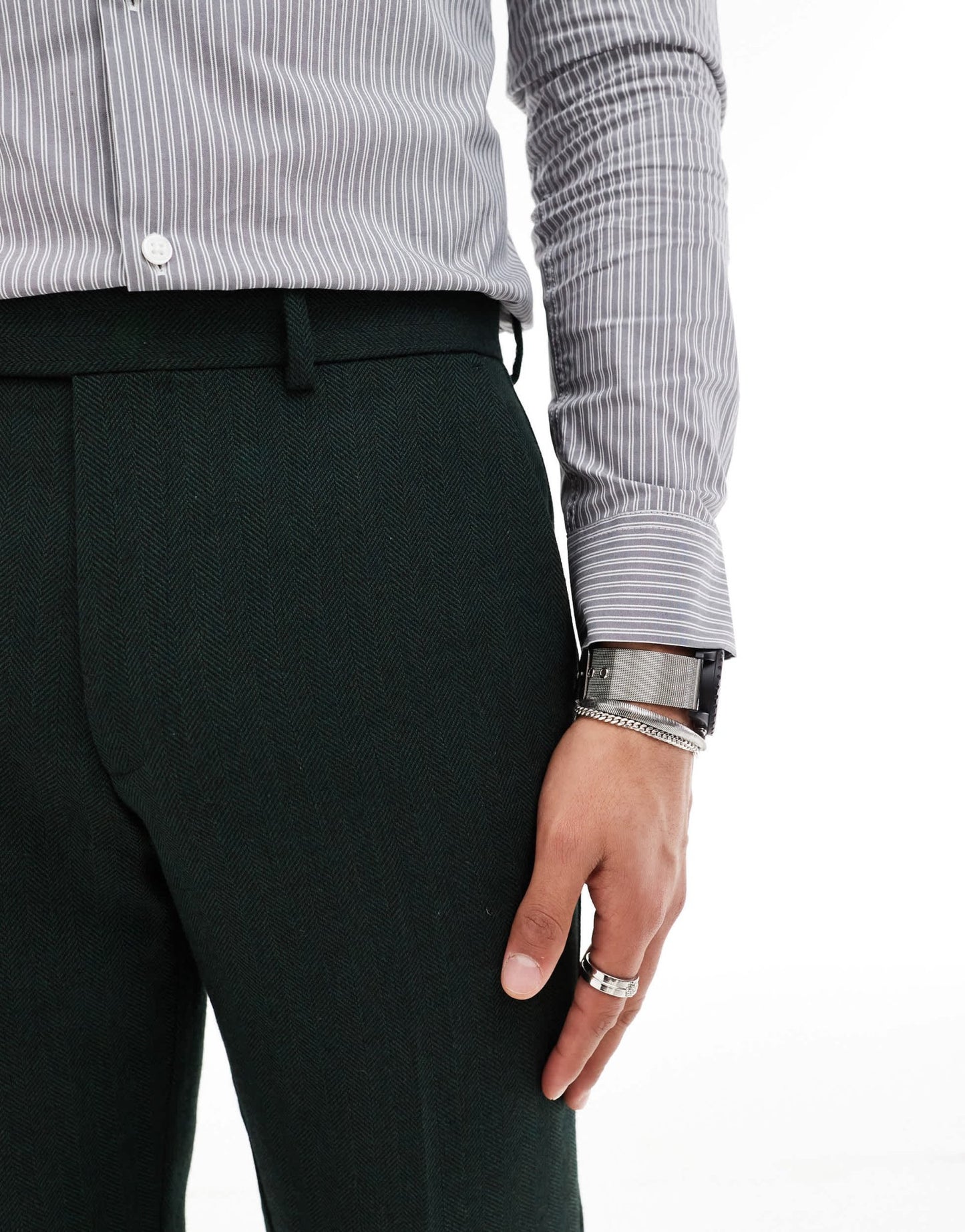 ASOS DESIGN slim wool blend suit trousers in bottle green herringbone - ASOS Sample Sale EU Store