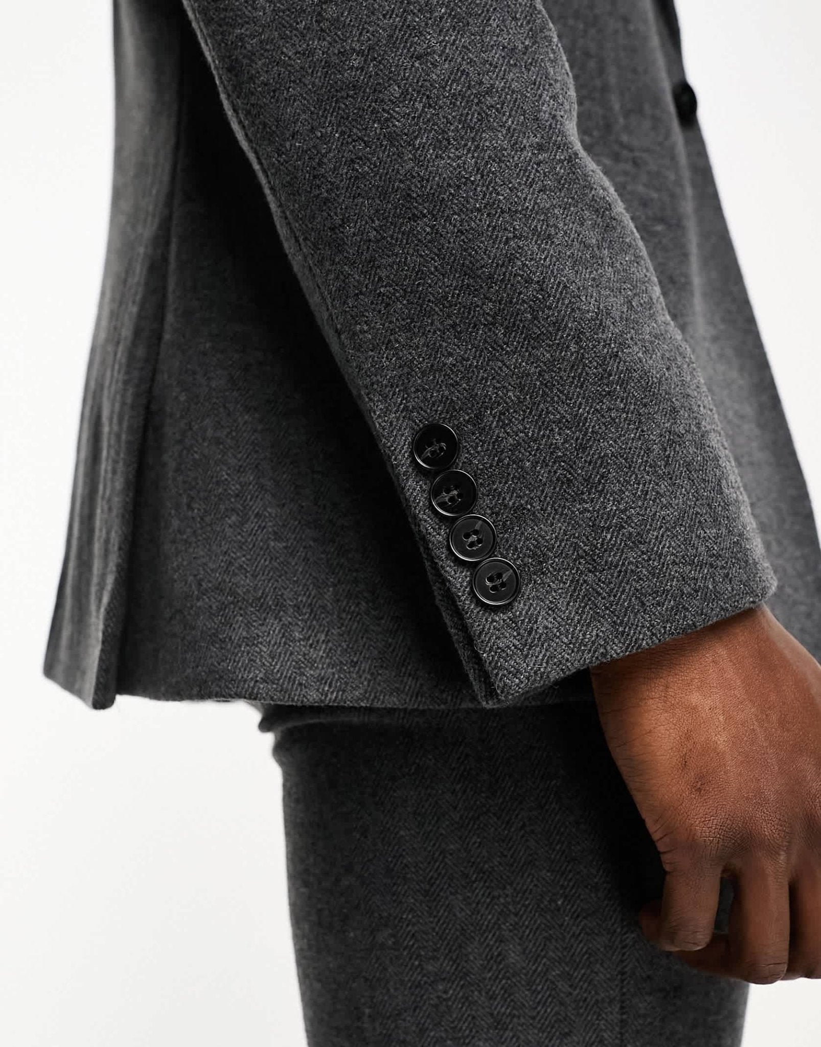 ASOS DESIGN slim wool mix suit jacket in herringbone in charcoal - ASOS Sample Sale EU Store