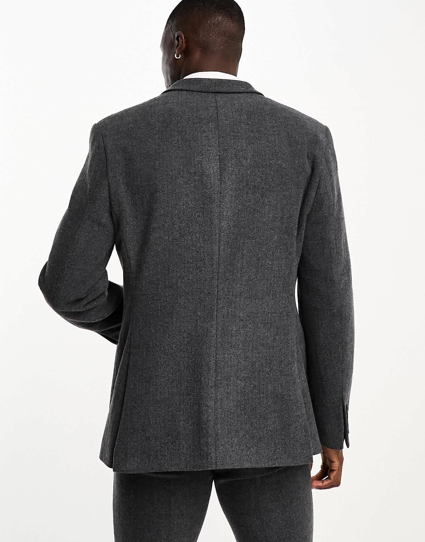 ASOS DESIGN slim wool mix suit jacket in herringbone in charcoal - ASOS Sample Sale EU Store