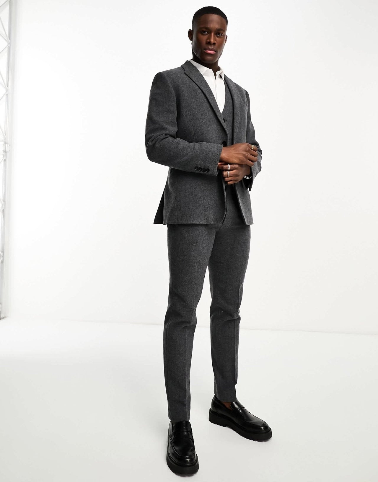 ASOS DESIGN slim wool mix suit jacket in herringbone in charcoal - ASOS Sample Sale EU Store