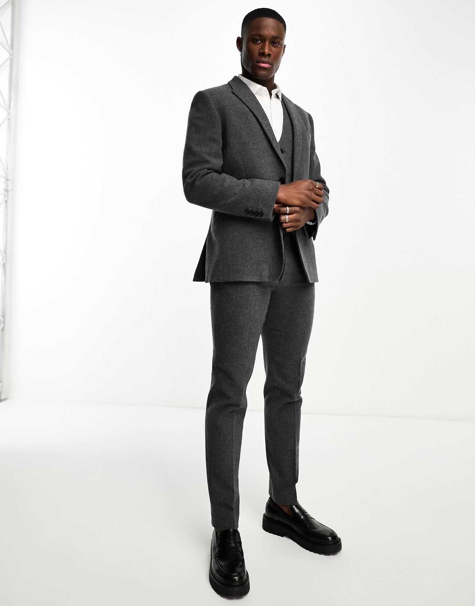 ASOS DESIGN slim wool mix suit jacket in herringbone in charcoal - ASOS Sample Sale EU Store