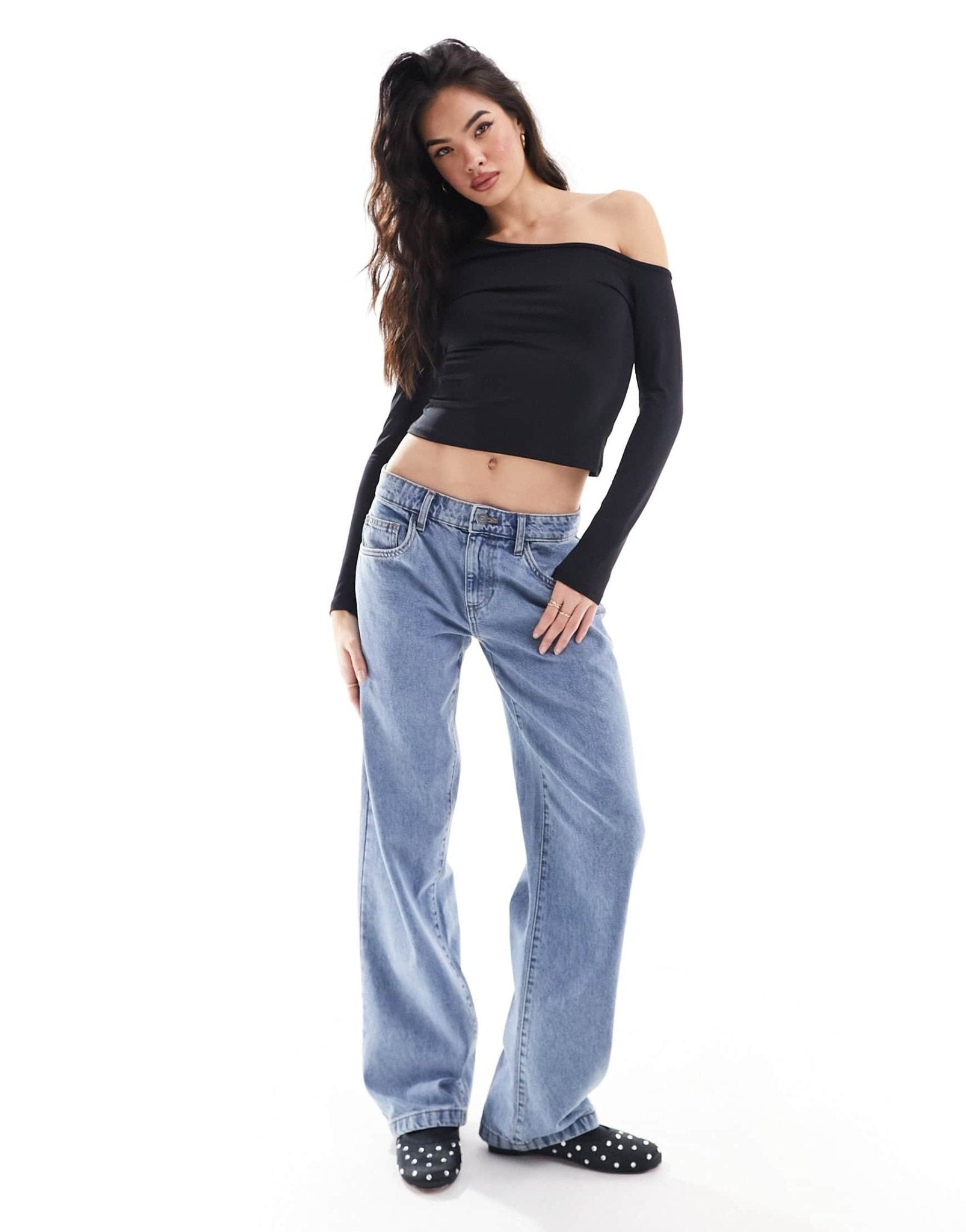 ASOS DESIGN slinky asymmetric long sleeve top in black - ASOS Sample Sale EU Store