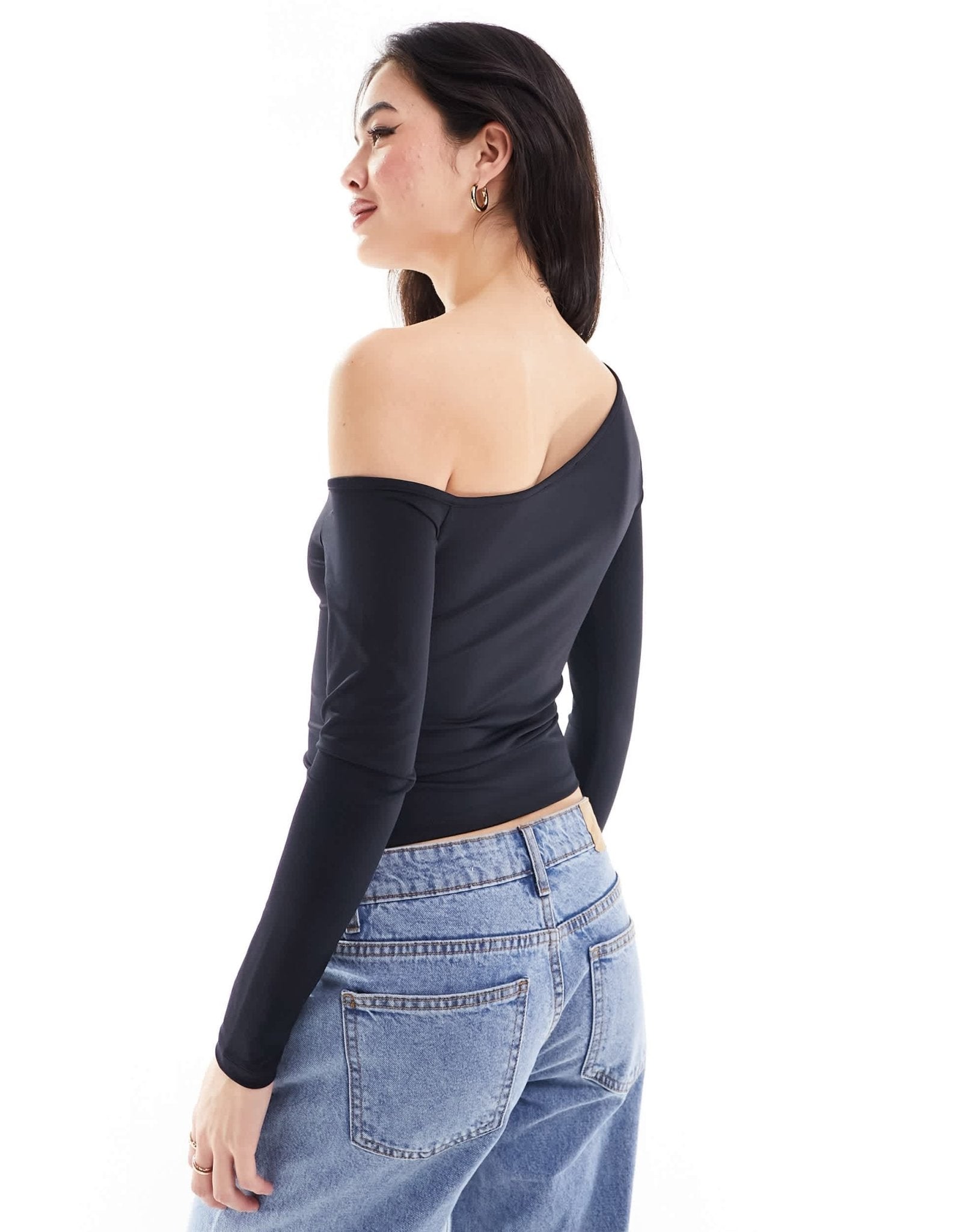 ASOS DESIGN slinky asymmetric long sleeve top in black - ASOS Sample Sale EU Store
