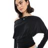 ASOS DESIGN slinky asymmetric one shoulder long sleeve top with cinch waist detail in black