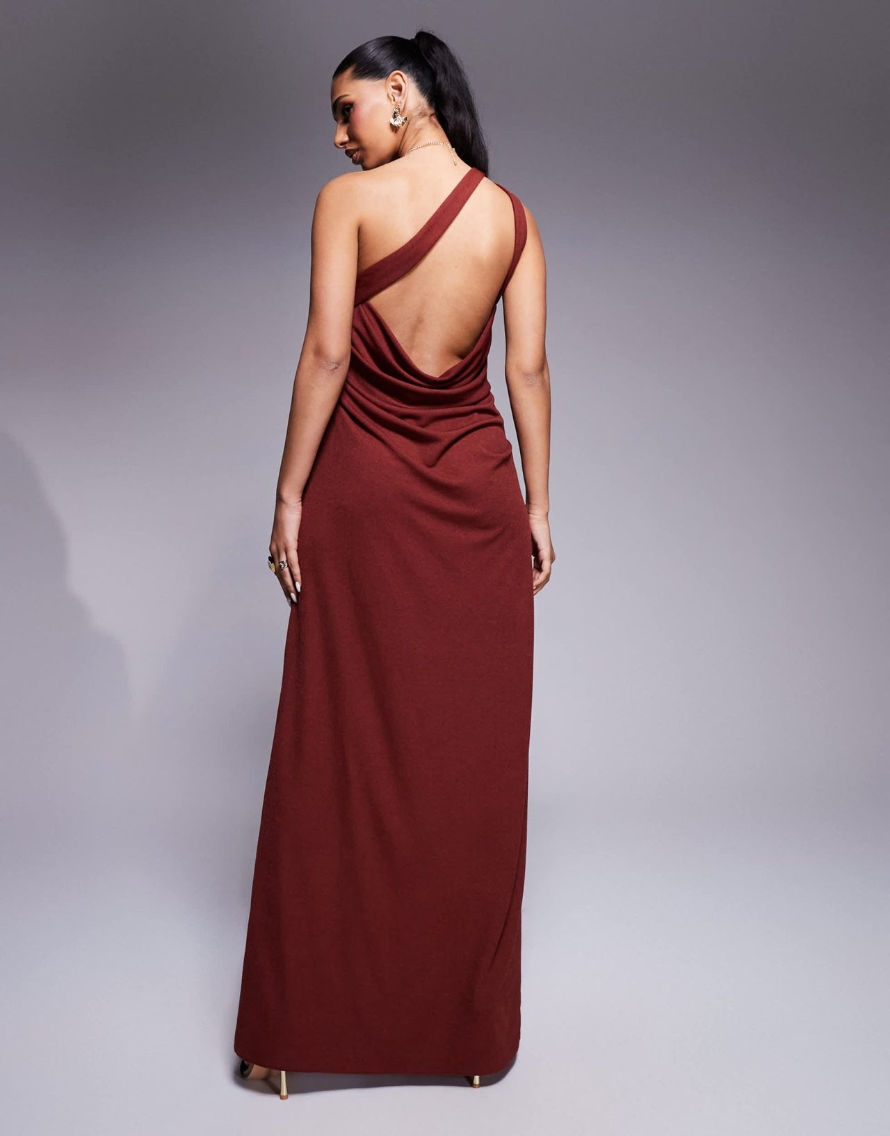ASOS DESIGN slinky one shoulder drape maxi dress in rust - ASOS Sample Sale EU Store