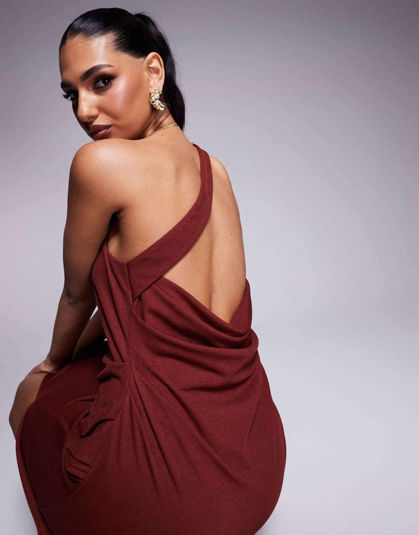 ASOS DESIGN slinky one shoulder drape maxi dress in rust - ASOS Sample Sale EU Store