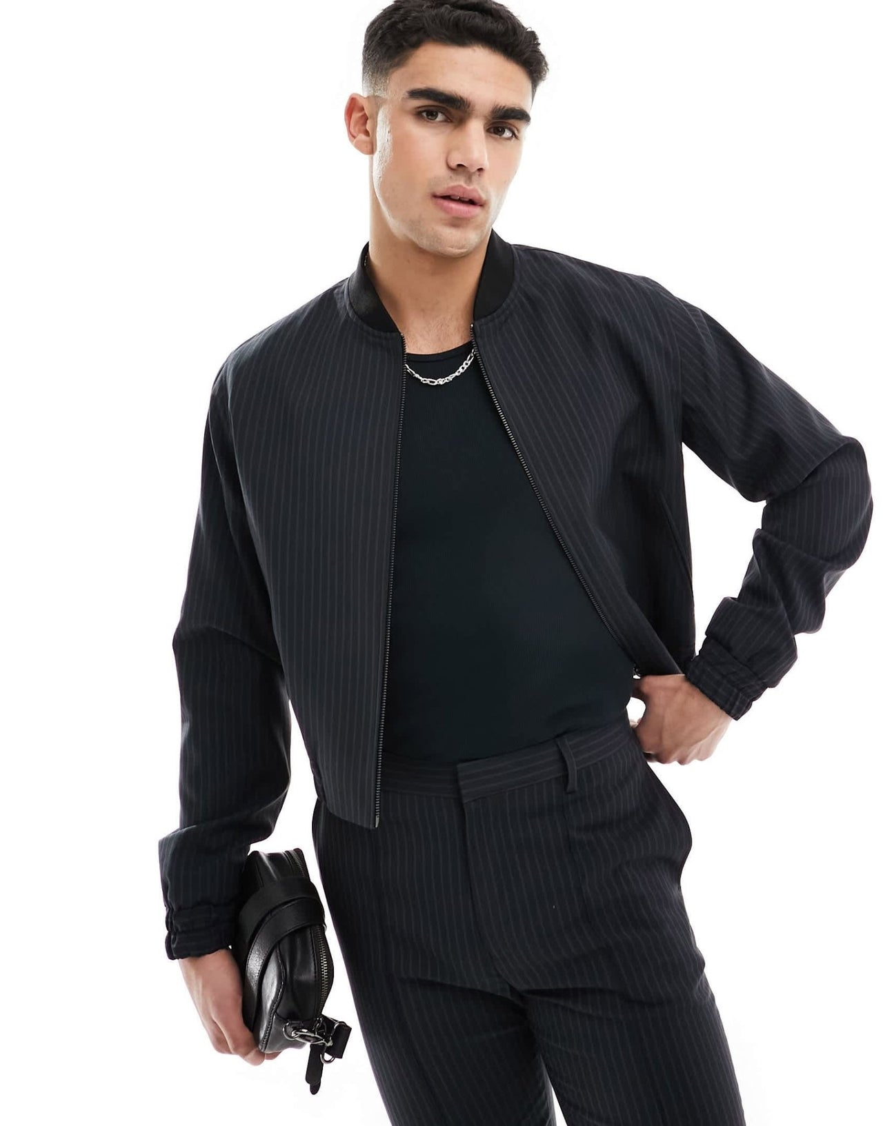 ASOS DESIGN smart co - ord bomber jacket in black pinstripe - ASOS Sample Sale EU Store
