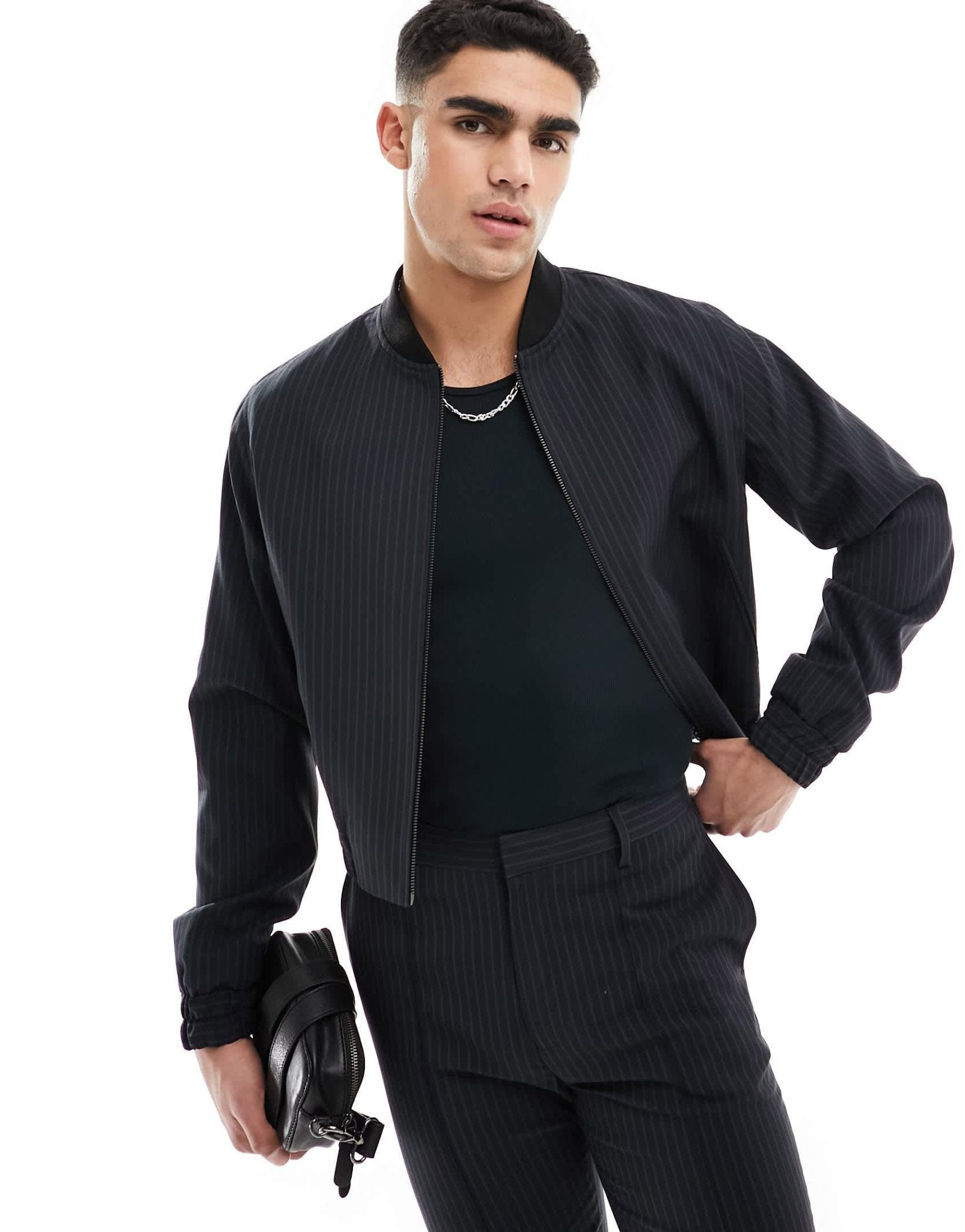 ASOS DESIGN smart co - ord bomber jacket in black pinstripe - ASOS Sample Sale EU Store