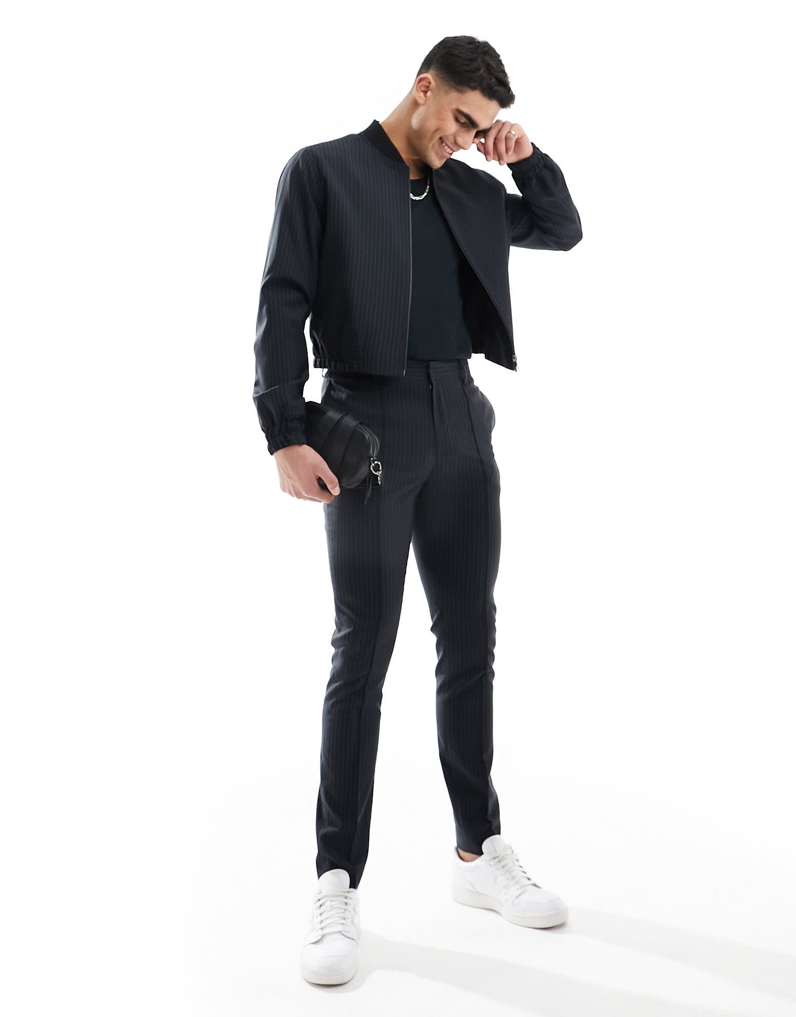 ASOS DESIGN smart co - ord bomber jacket in black pinstripe - ASOS Sample Sale EU Store