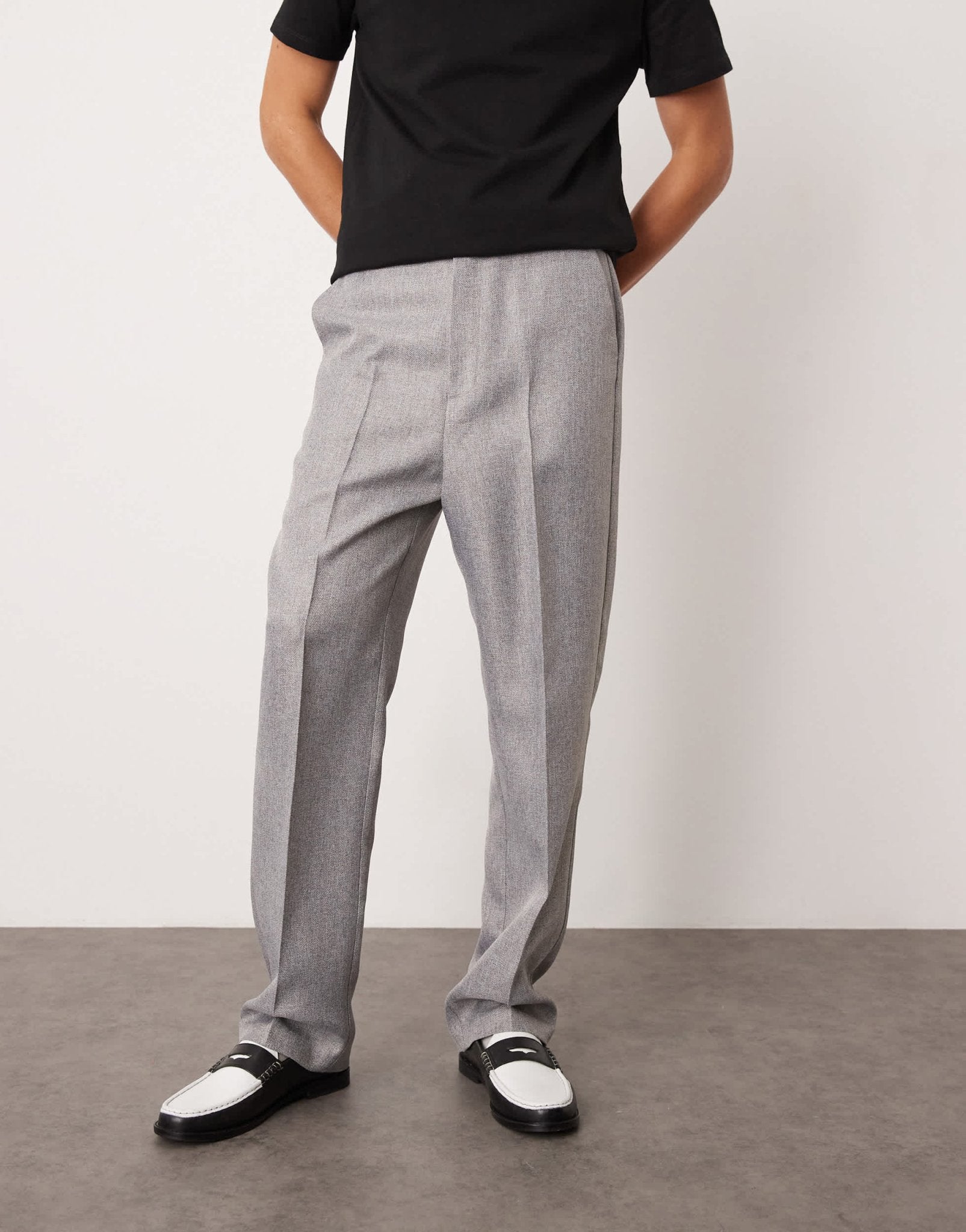 ASOS DESIGN smart high waist straight leg trousers in light grey herringbone - ASOS Sample Sale EU Store
