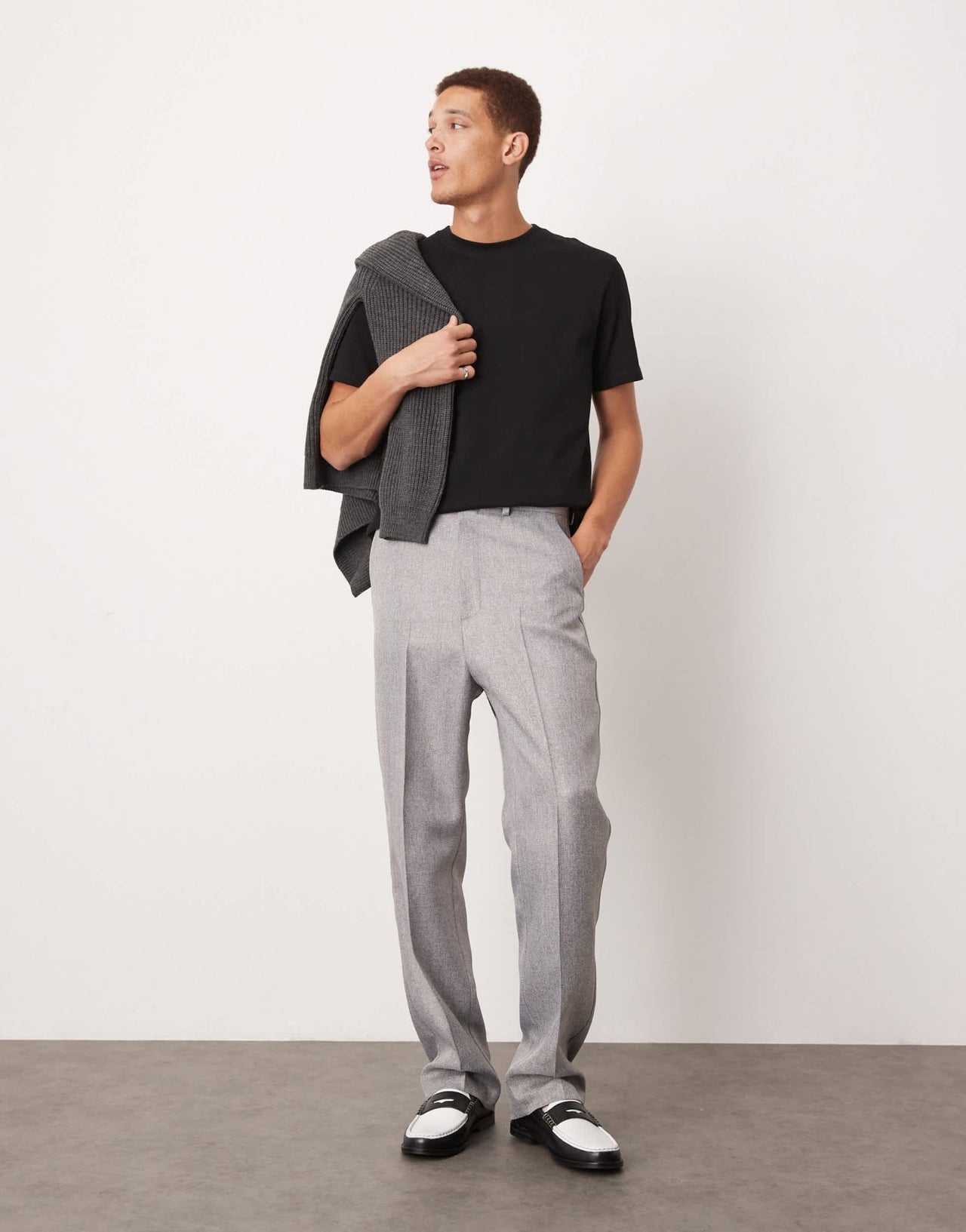 ASOS DESIGN smart high waist straight leg trousers in light grey herringbone - ASOS Sample Sale EU Store
