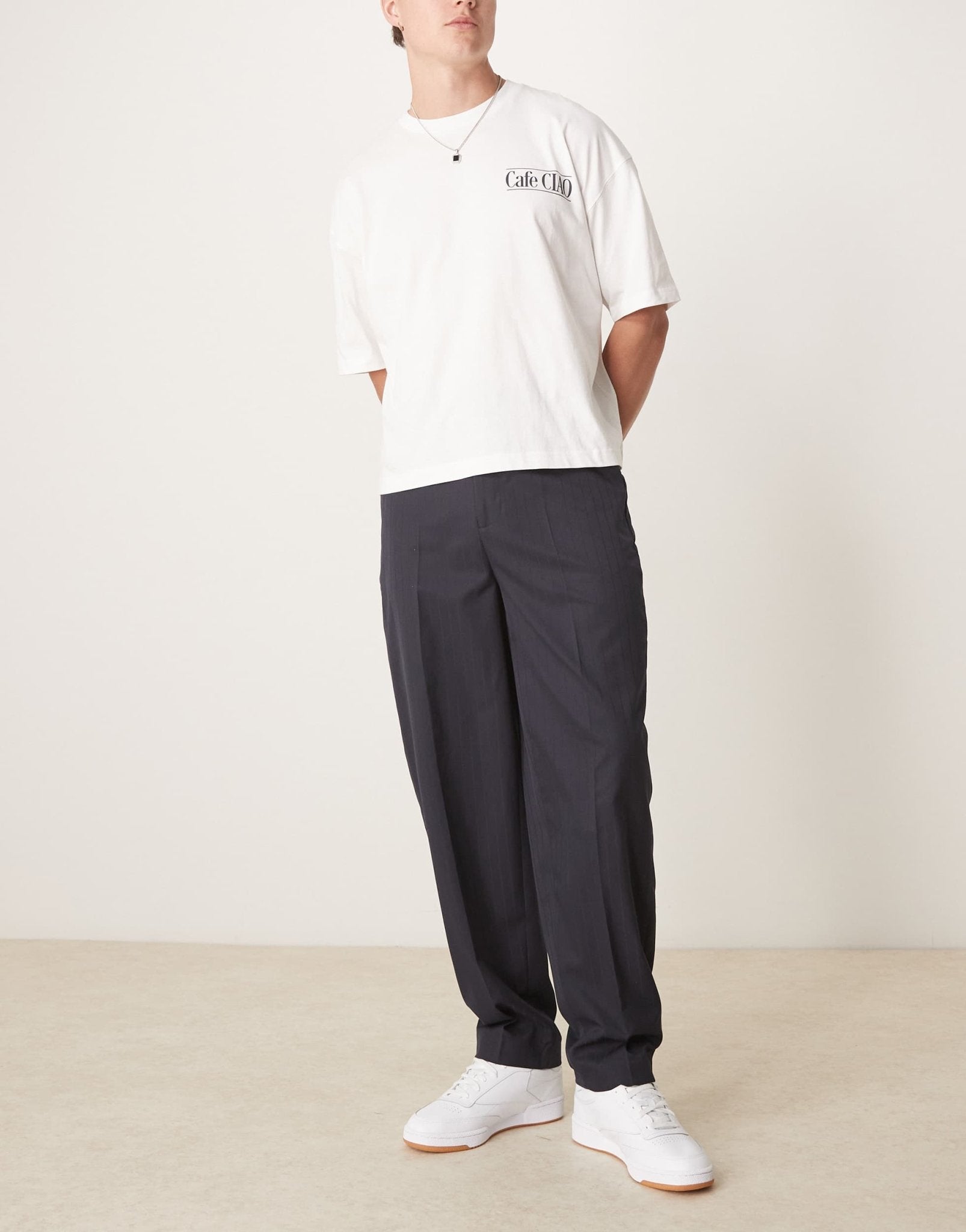 ASOS DESIGN smart oversized tapered trousers in navy pinstripe - ASOS Sample Sale EU Store