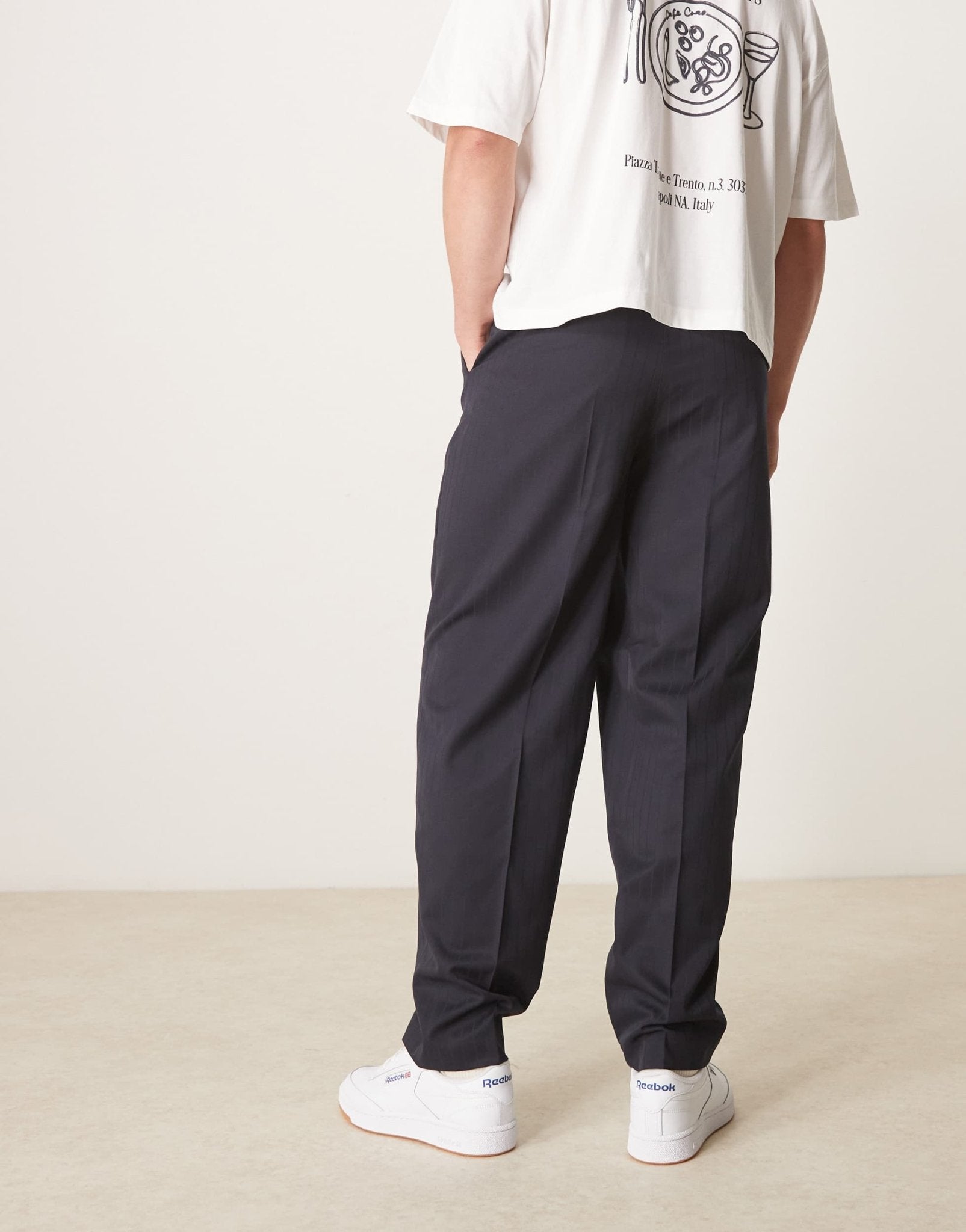 ASOS DESIGN smart oversized tapered trousers in navy pinstripe - ASOS Sample Sale EU Store