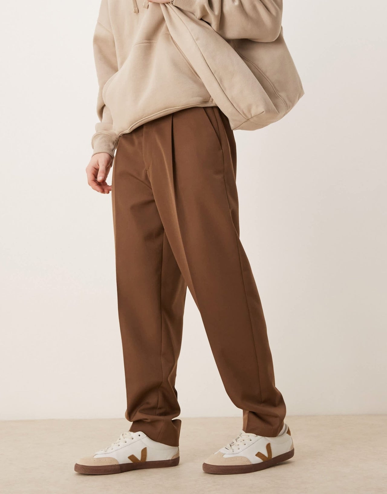 ASOS DESIGN smart oversized tapered trousers with front pleat in brown - ASOS Sample Sale EU Store