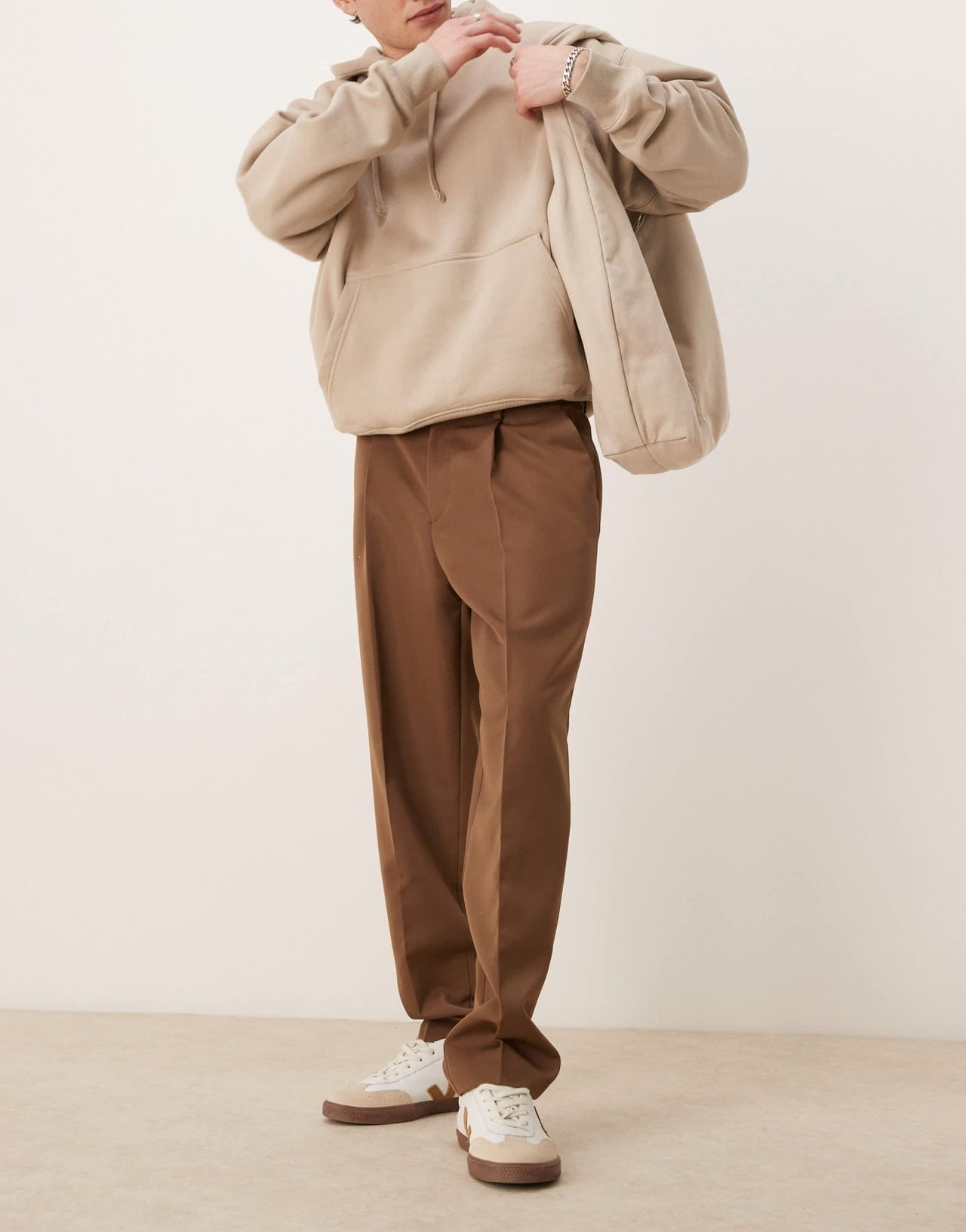 ASOS DESIGN smart oversized tapered trousers with front pleat in brown - ASOS Sample Sale EU Store
